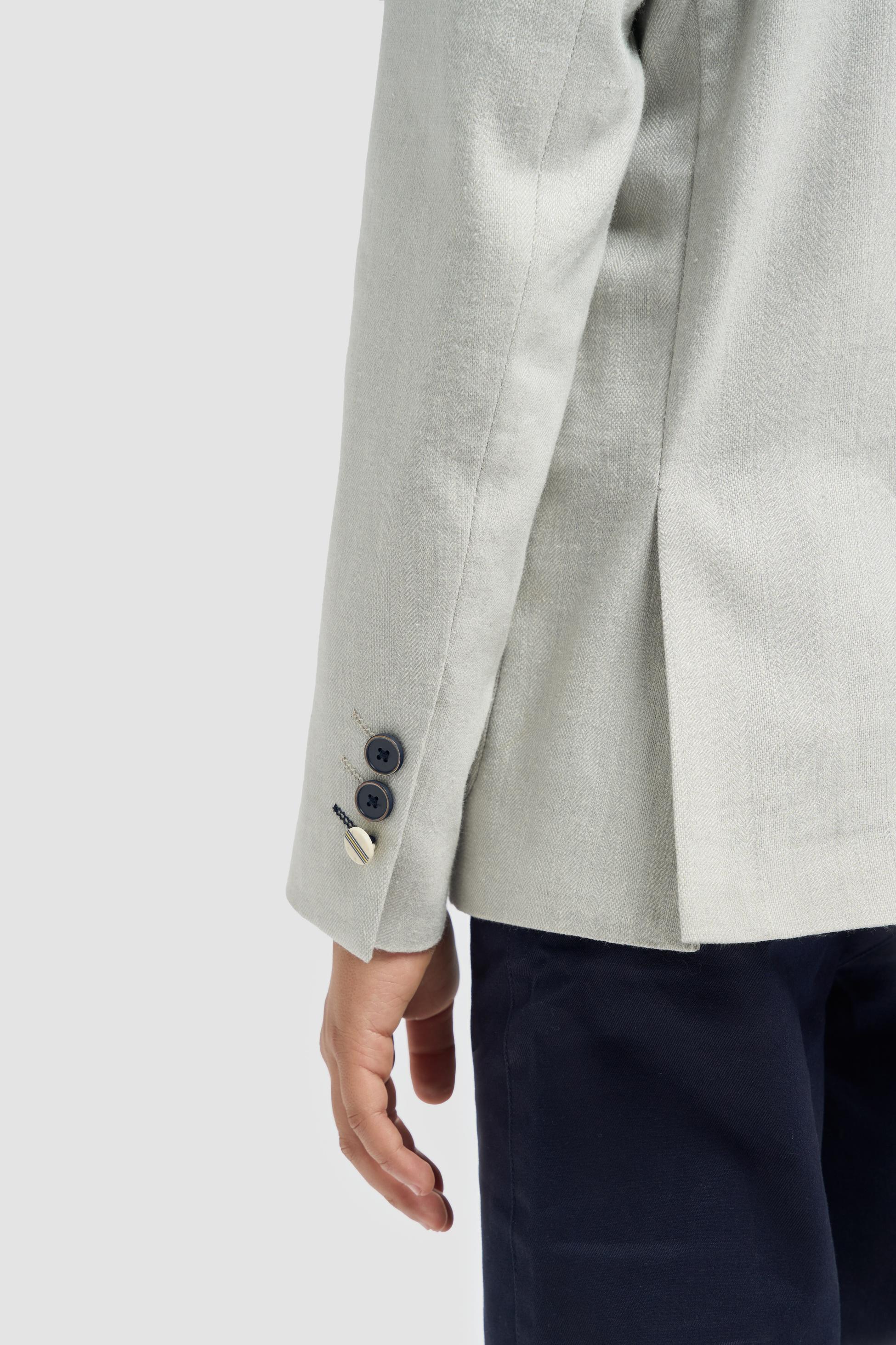 Boys’ Patch Pocket Linen Herringbone Blazer- Luigi - Slate Grey - Image 4