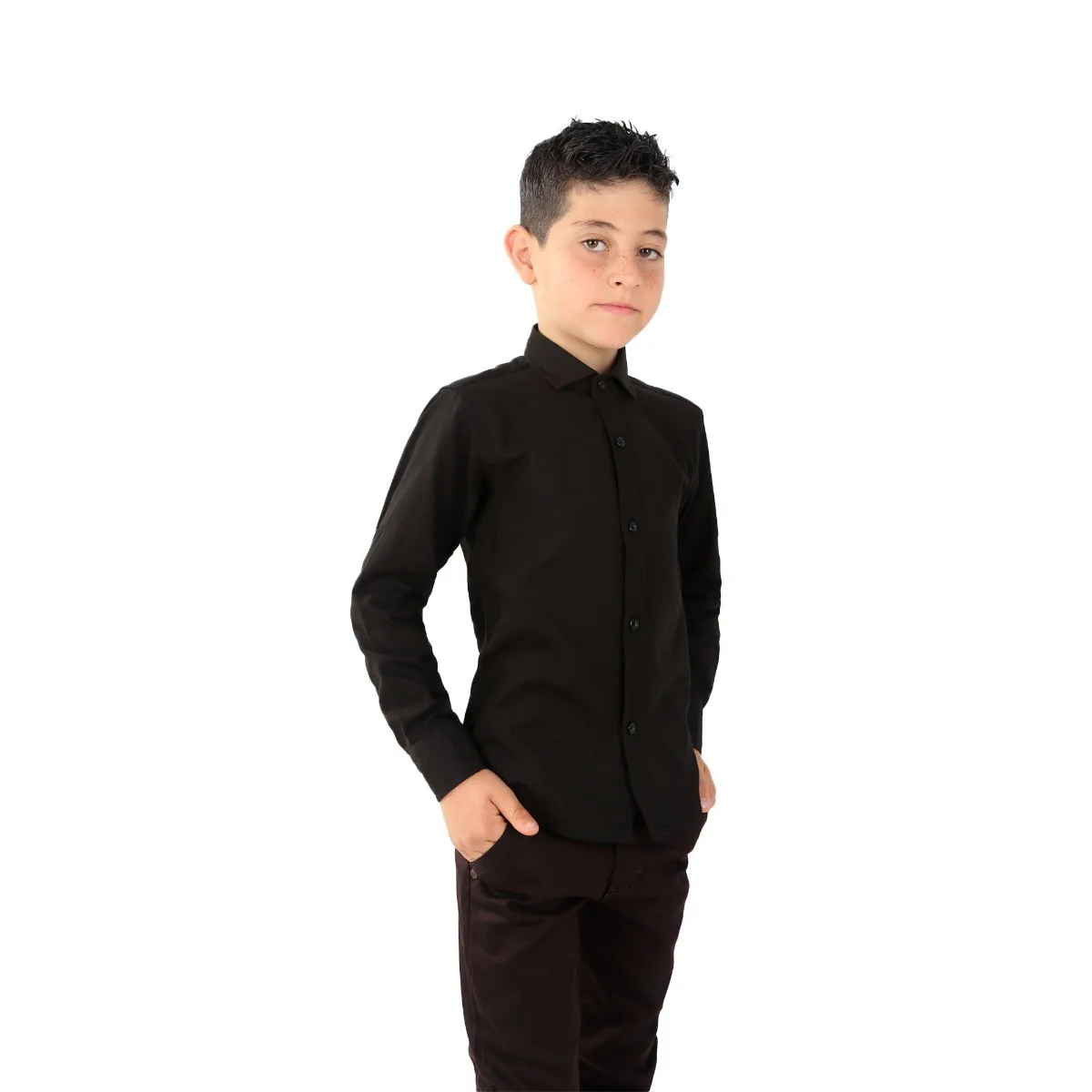 Boys Linen Roll Up Sleeve Shirt - Black - Image 5