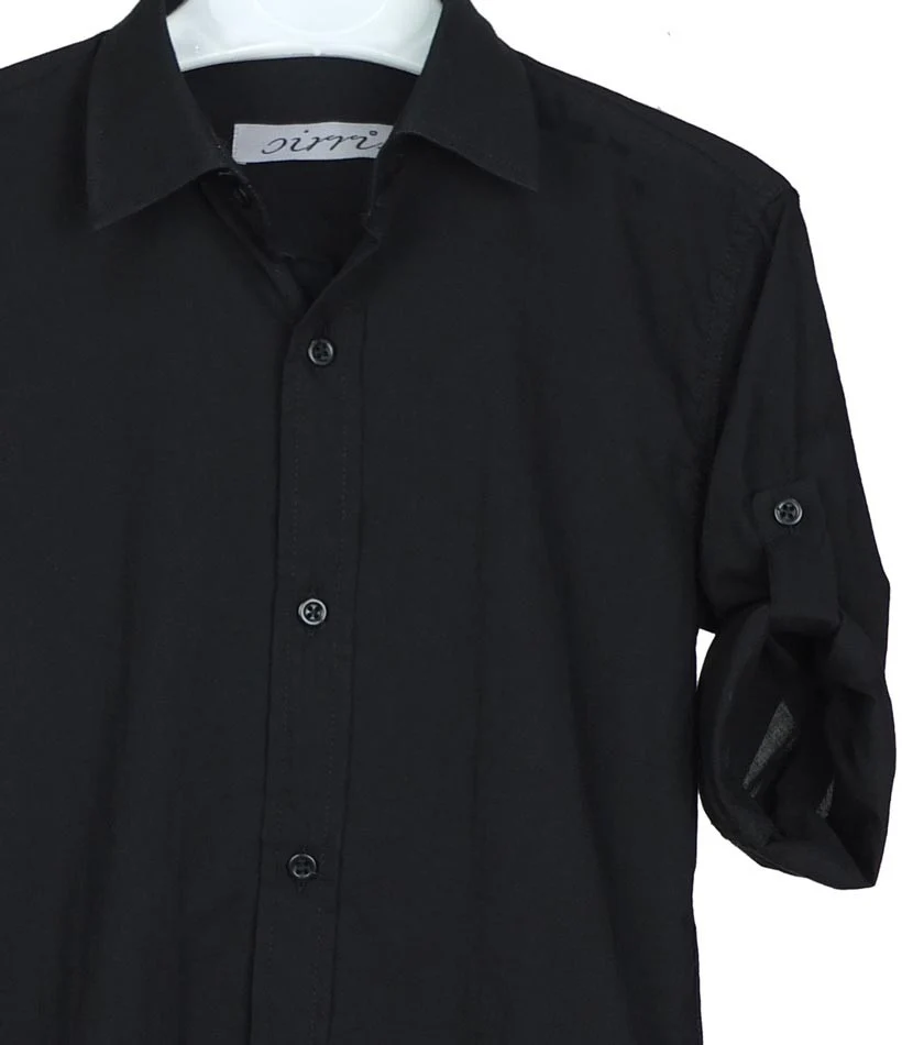 Boys Linen Roll Up Sleeve Shirt - Black - Image 9