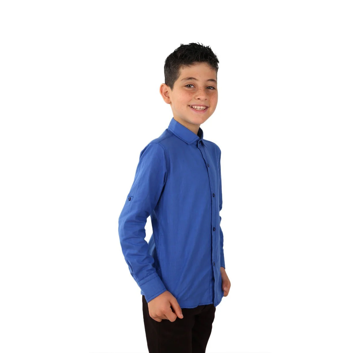 Boys Linen Roll Up Sleeve Shirt - Blue - Image 6