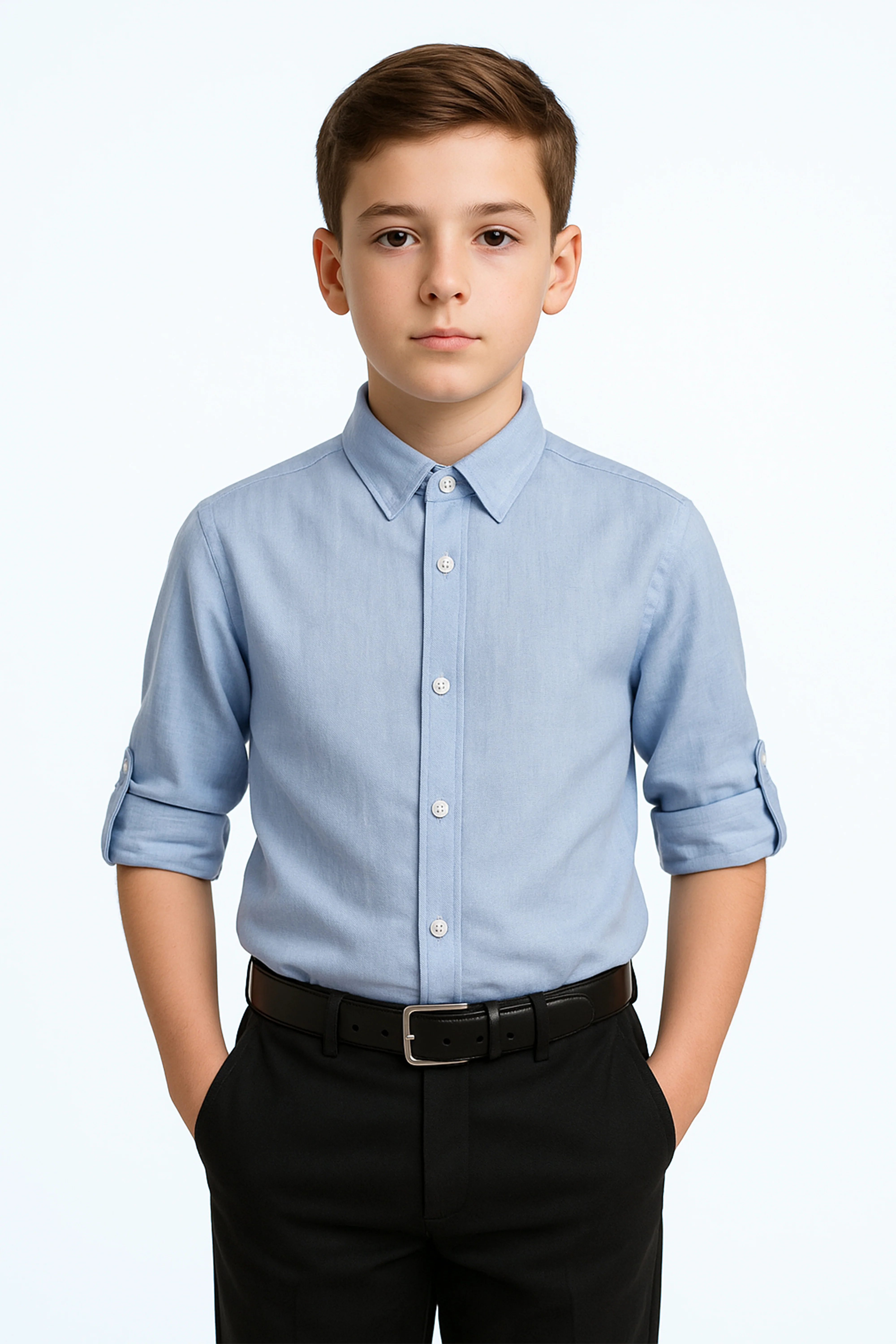 Boys Linen Roll Up Sleeve Shirt - Sky Blue