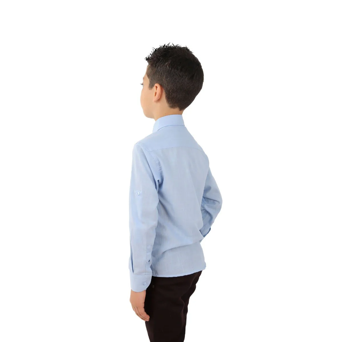 Boys Linen Roll Up Sleeve Shirt - Sky Blue - Image 6