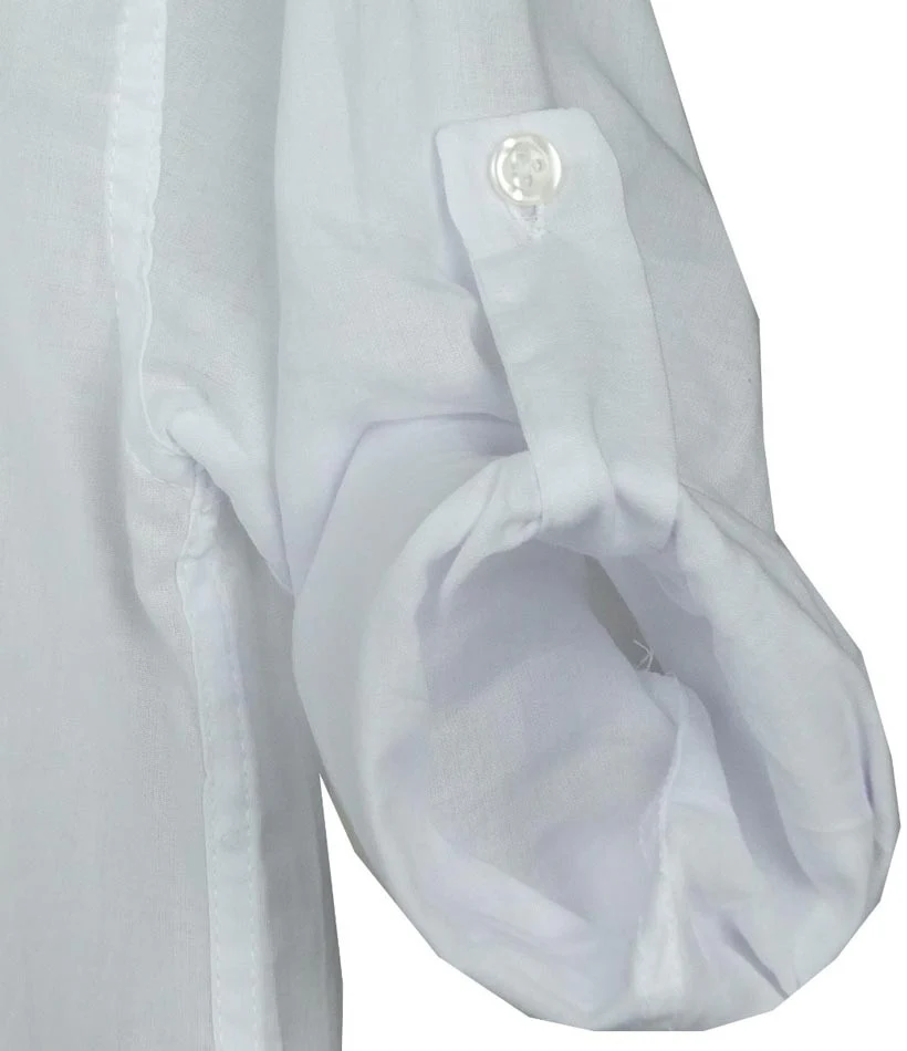 Boys Linen Roll Up Sleeve Shirt - White - Image 4