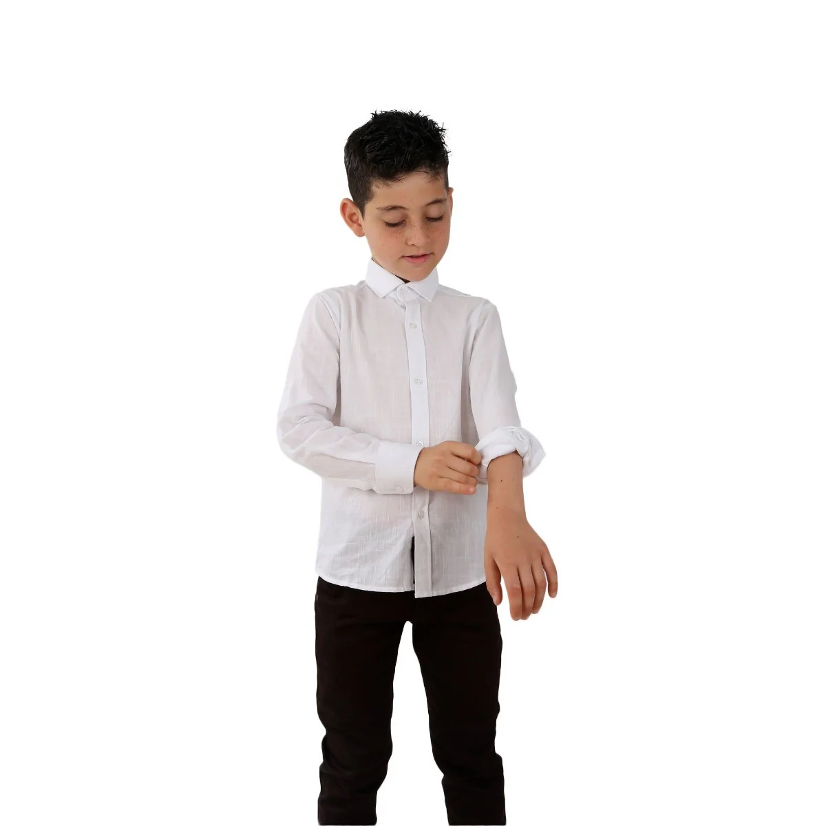 Boys Linen Roll Up Sleeve Shirt - White - Image 7