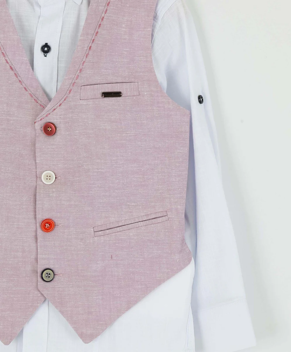 Boys Linen Single Breasted Waistcoat Suit Set - Lilac - Image 2