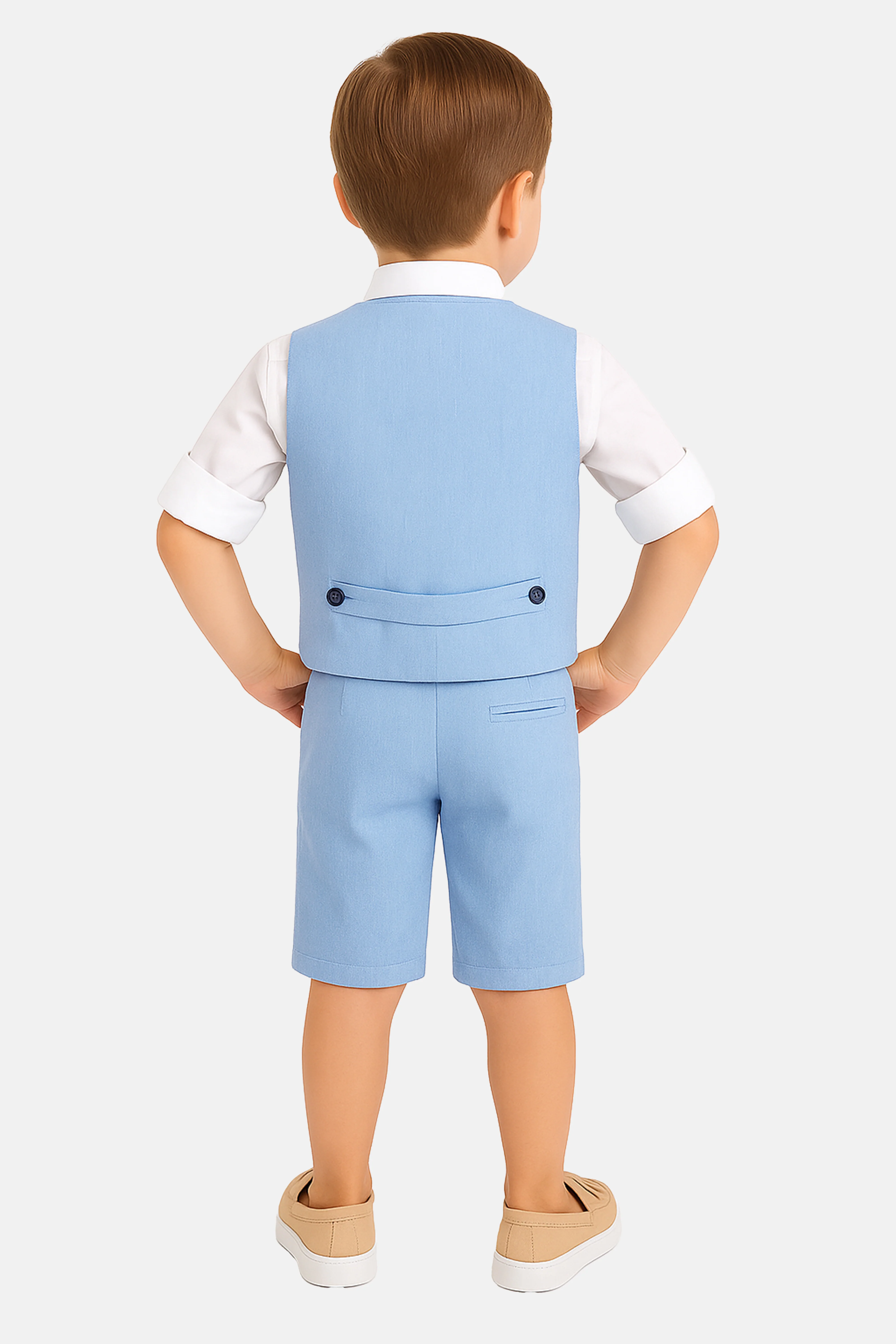Baby & Boys 4-Piece Cotton-Linen Waistcoat Shorts Suit Set - Sky Blue - Image 2