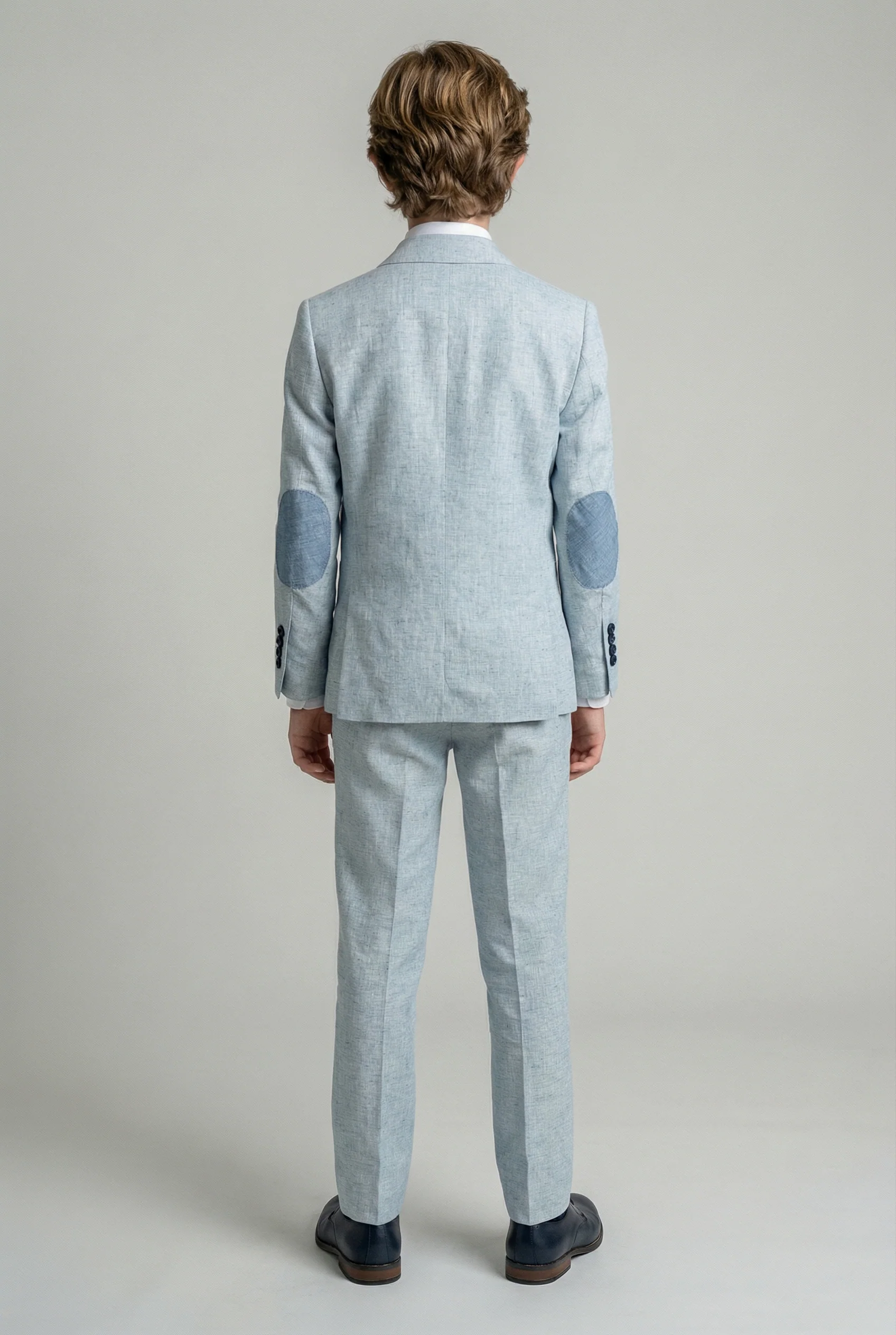 Boys Linen Suit with Elbow Patches - Pale Blue - Image 7
