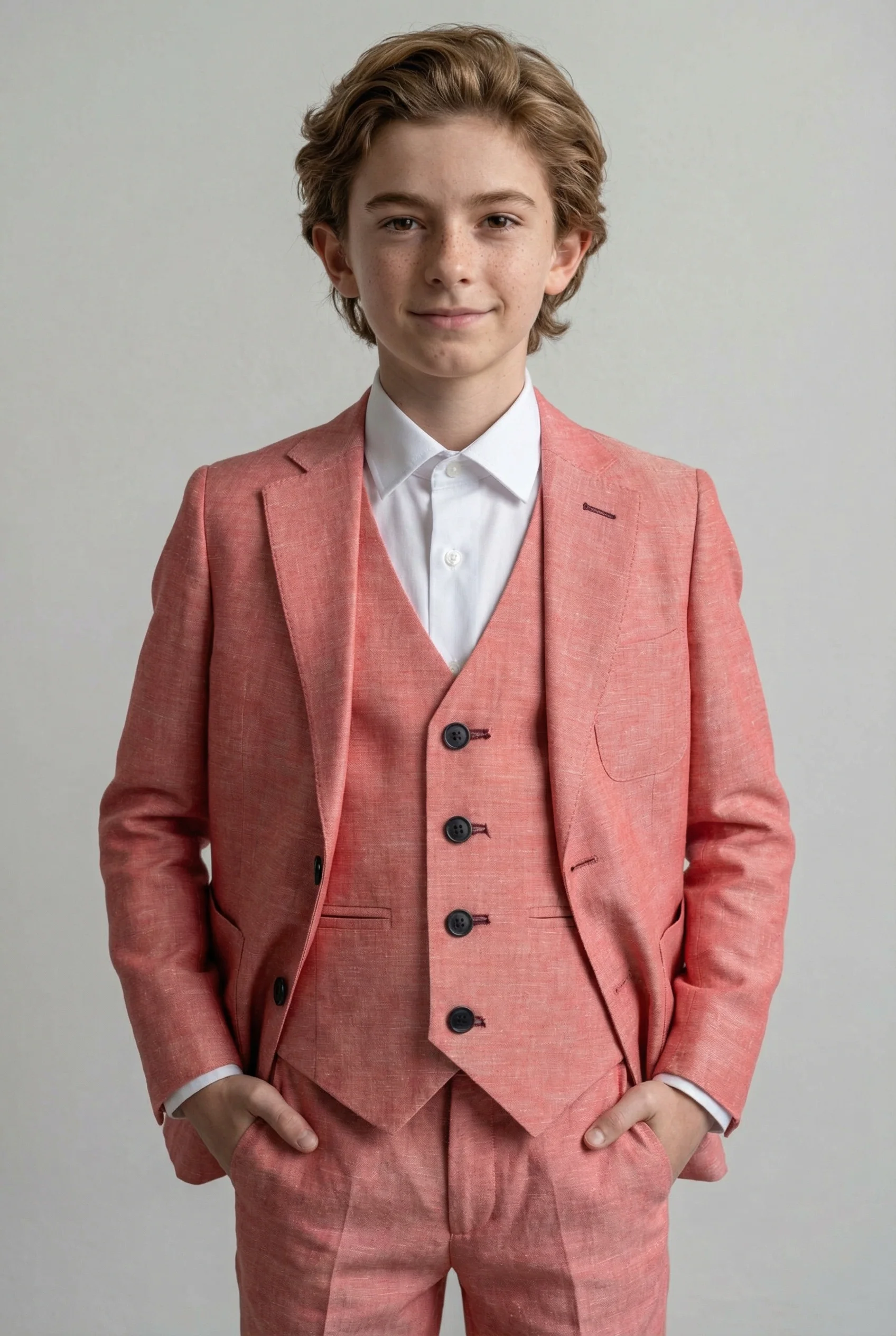 Boys Linen Suit with Elbow Patches - Red - Image 4