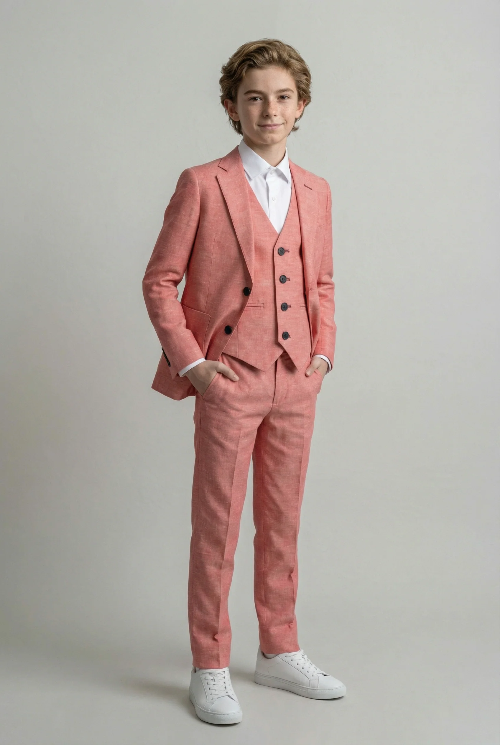 Boys Linen Suit with Elbow Patches - Red - Image 5