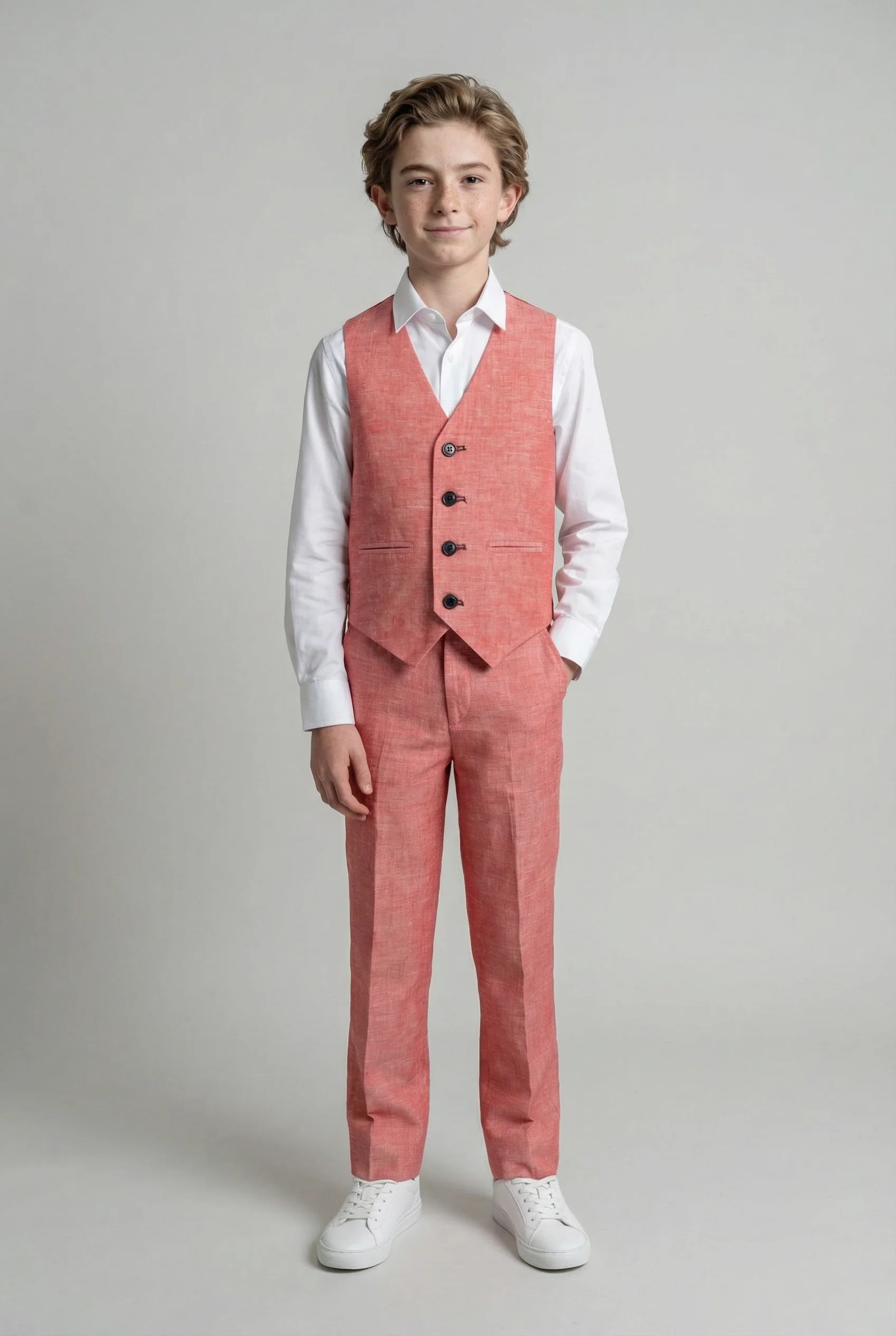 Boys Linen Suit with Elbow Patches - Red - Image 7