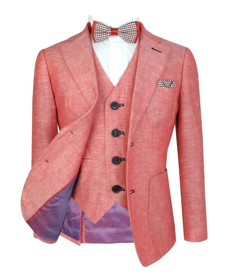 Boys Linen Suit with Elbow Patches - Red - Image 9