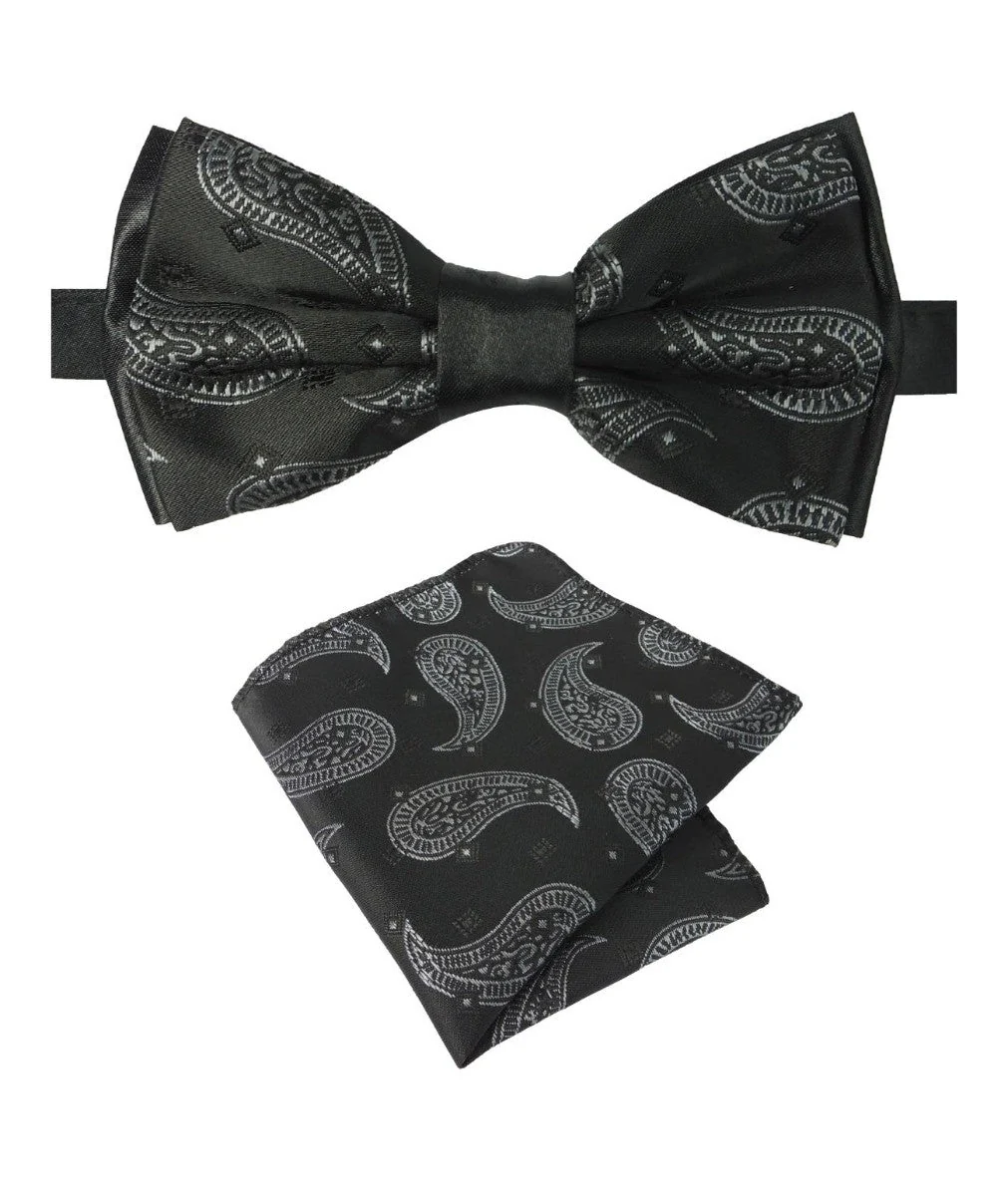 Boys & Men's Paisley Bow Tie and Hanky Set - Navy Blue - Image 8