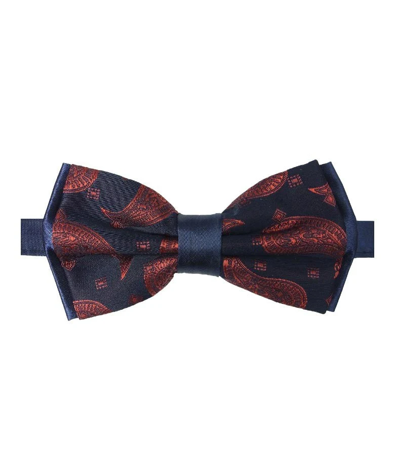 Boys & Men's Paisley Bow Tie and Hanky Set - Navy Blue - Image 9
