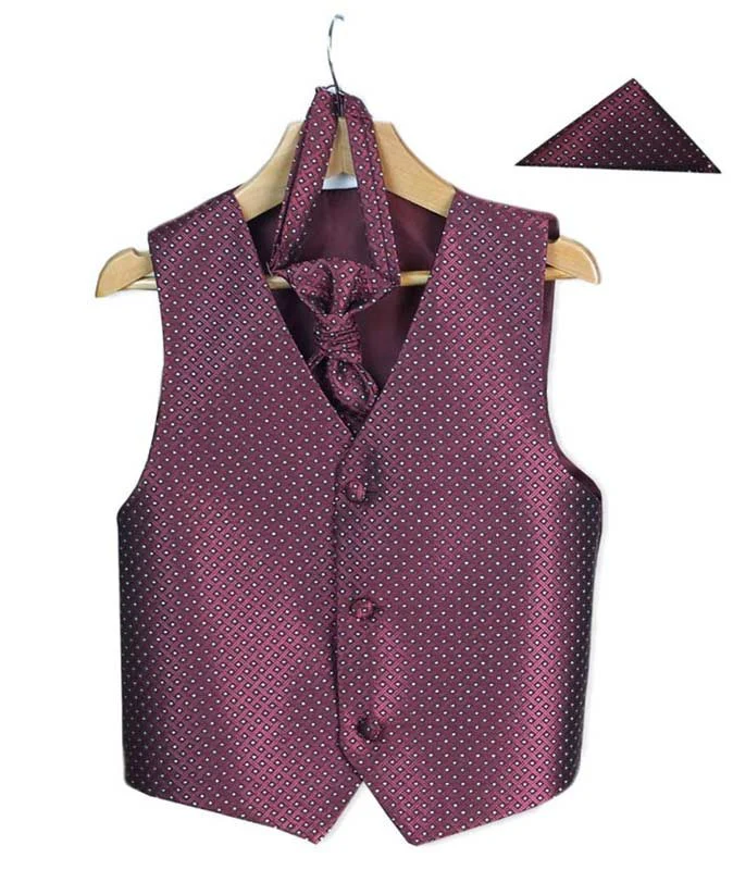 Boys & Men Waistcoat Cravat Hanky Set - Burgundy - Image 2