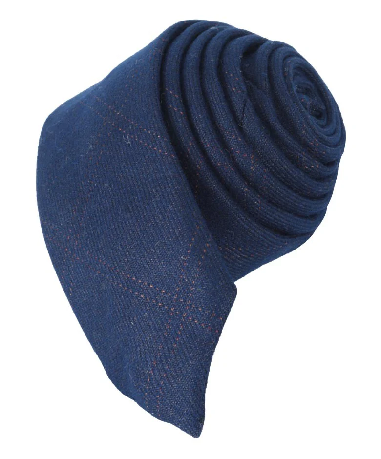 Boys & Men's Tweed Check Slim Tie Set - Navy Blue - Image 2