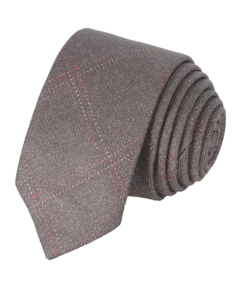 Boys & Men's Tweed Check Slim Tie Set - Tan Brown - Image 2