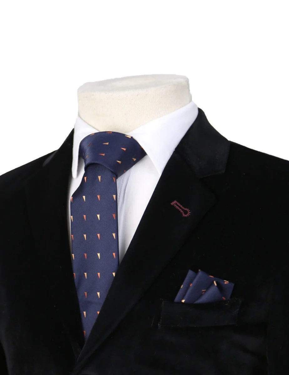 Boys Mixed Pattern Formal Tie & Hankie Set - Navy
