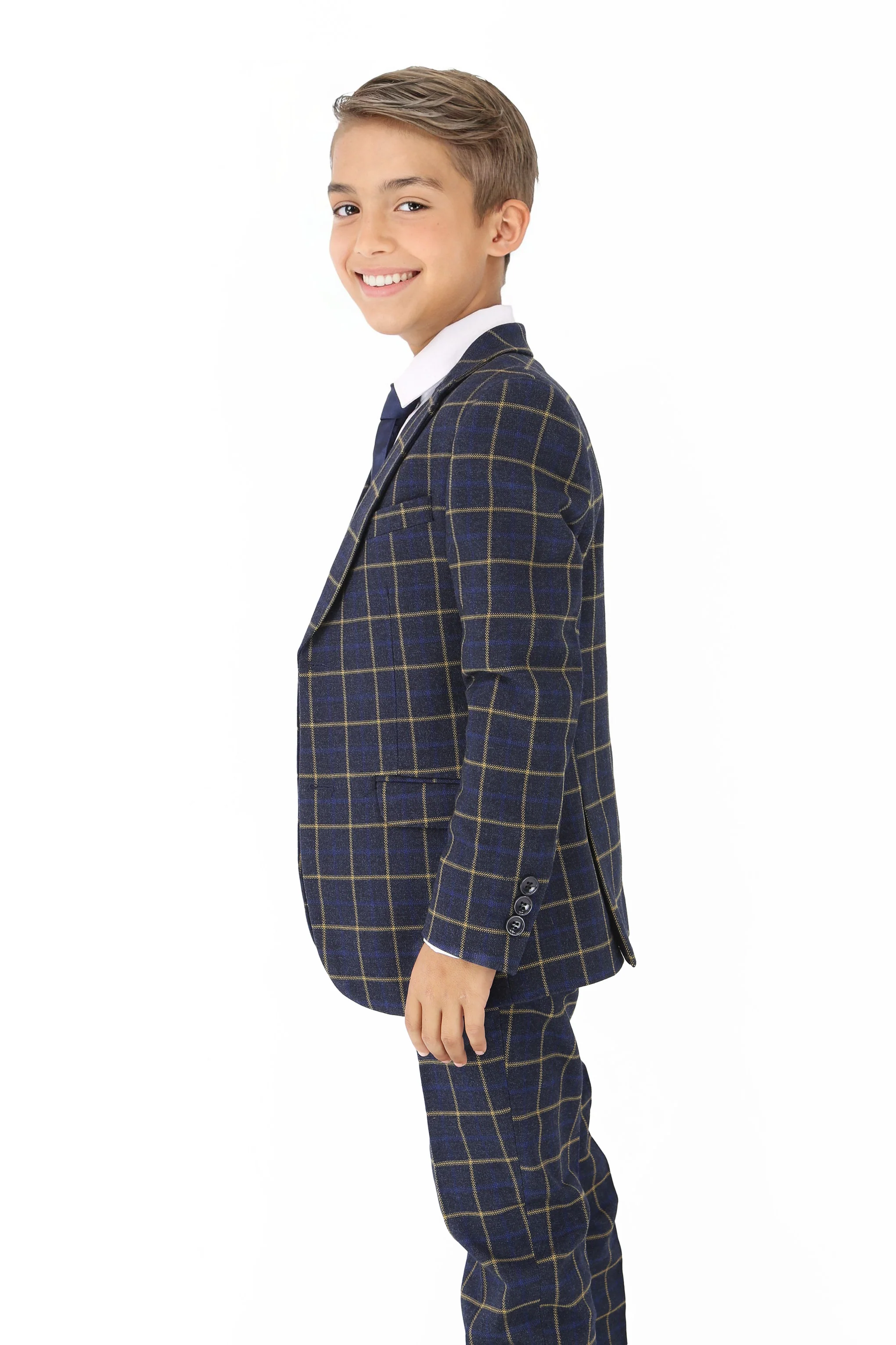 Boys Navy Blue Retro Check Suit - Navy Blue - Image 6