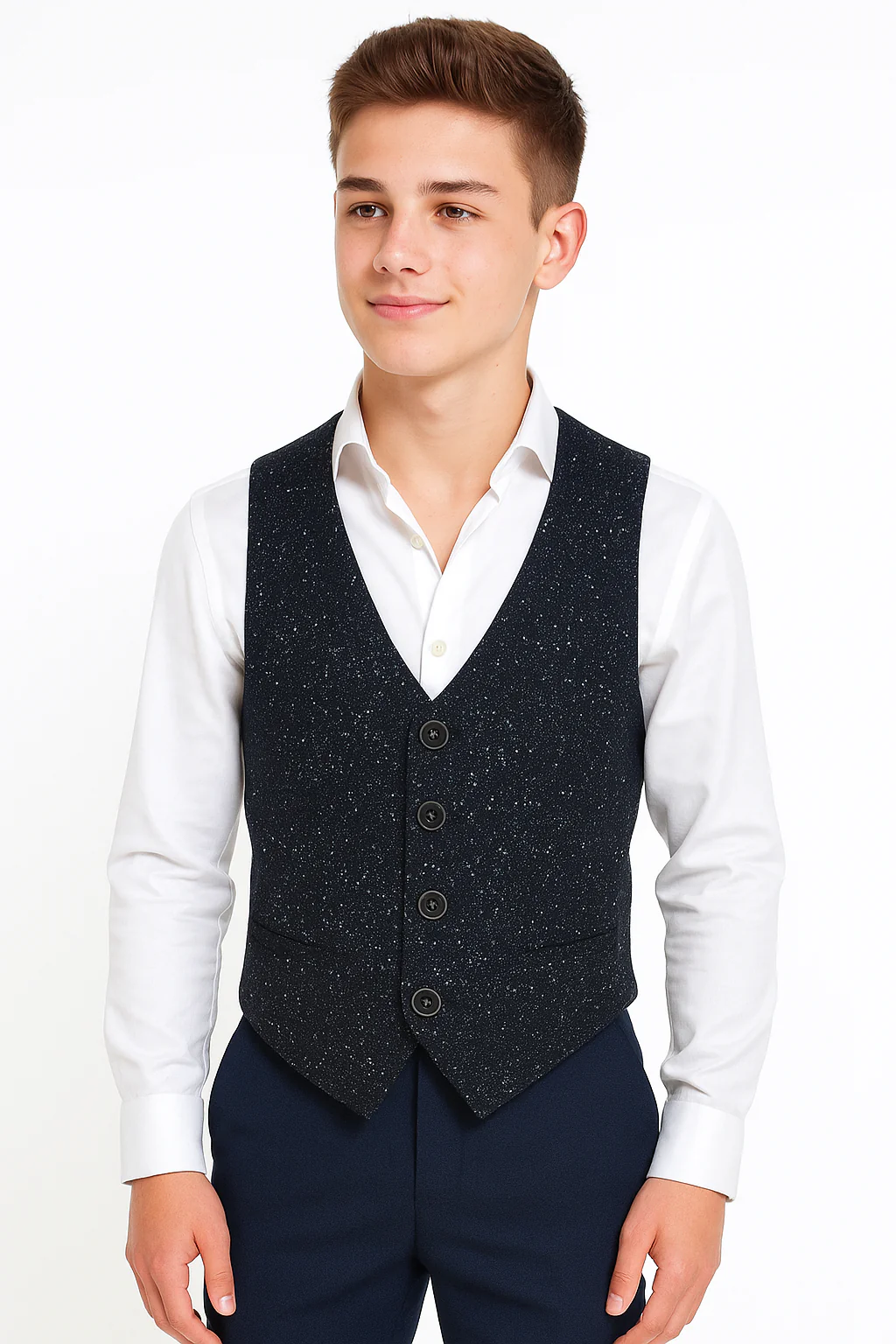 Boys' Navy Formal Tweed Waistcoat