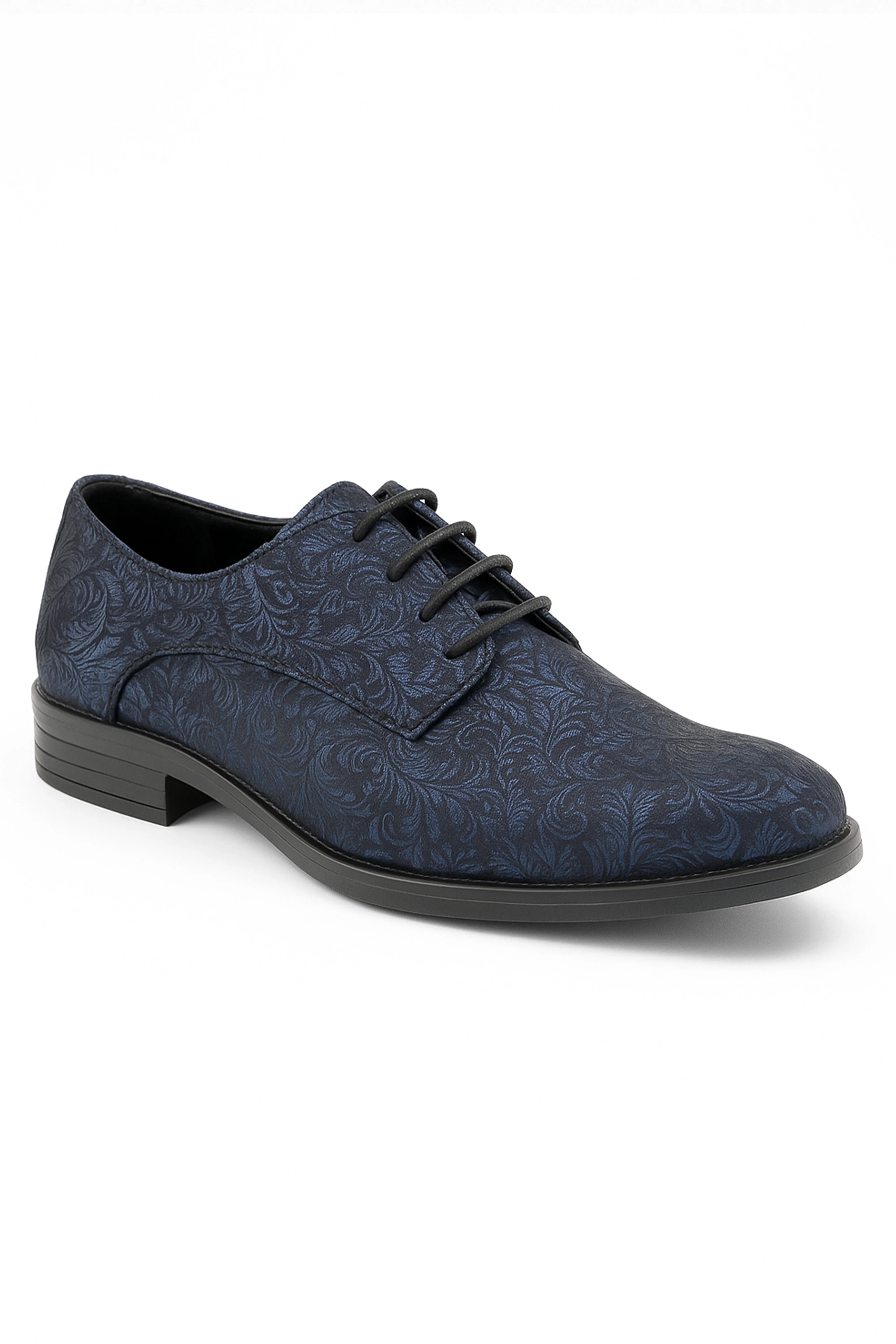 Boys Paisley Patterned Lace Up Derby Shoes - Navy Blue - Black