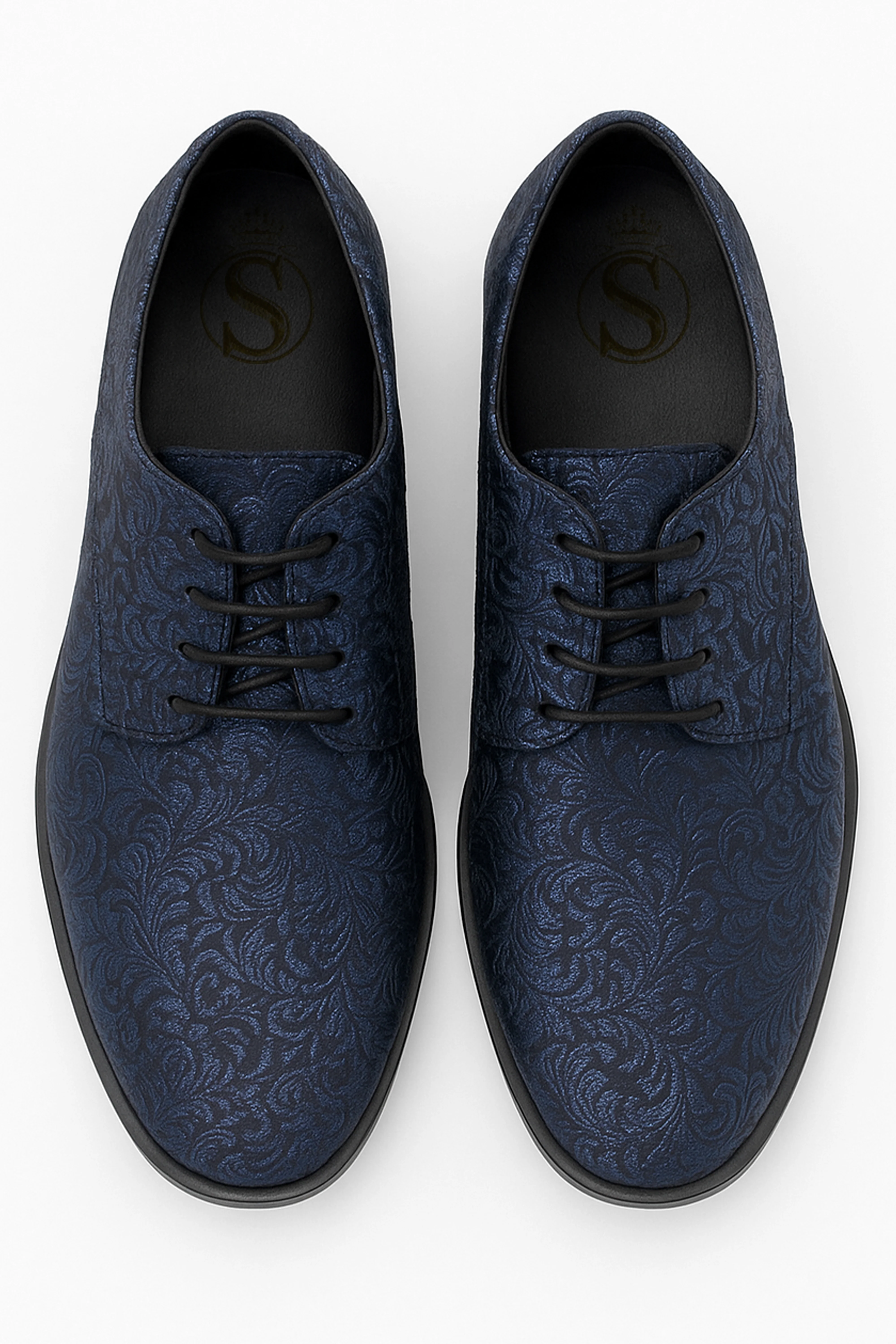 Boys Paisley Patterned Lace Up Derby Shoes - Navy Blue - Black - Image 2