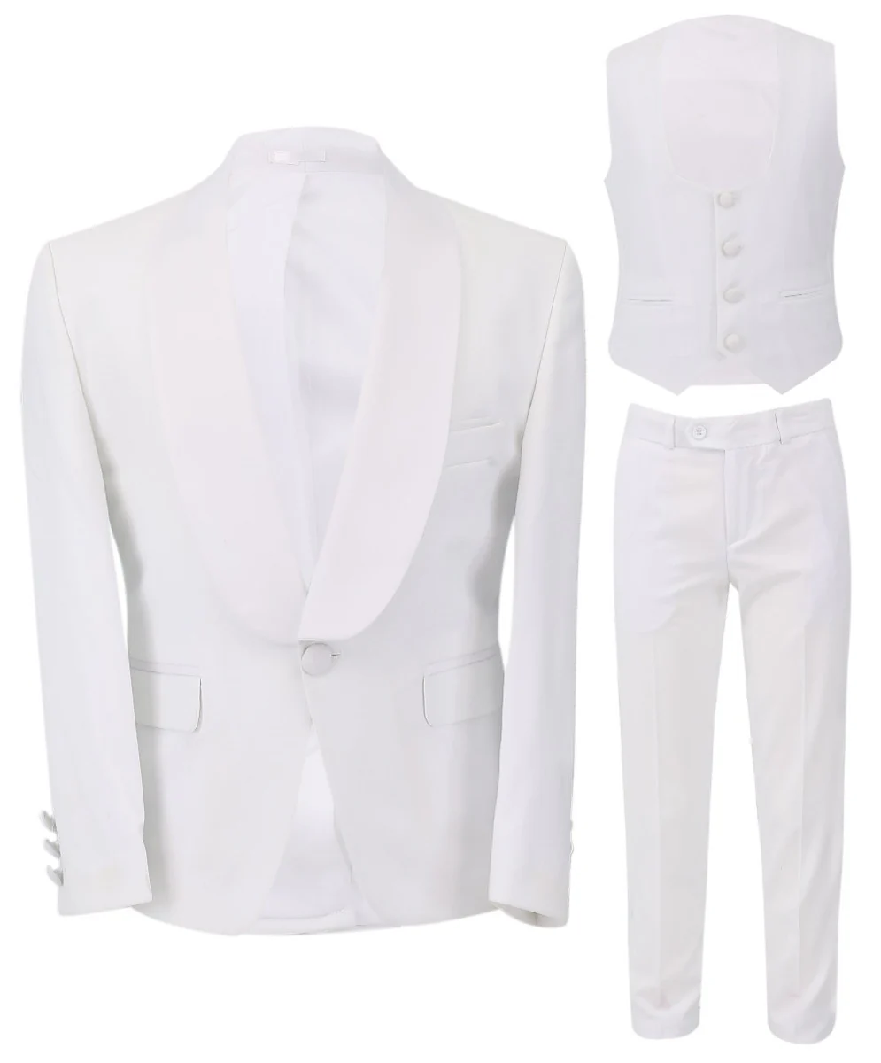 Boys Communion Slim Fit Tuxedo Suit - White - Image 10