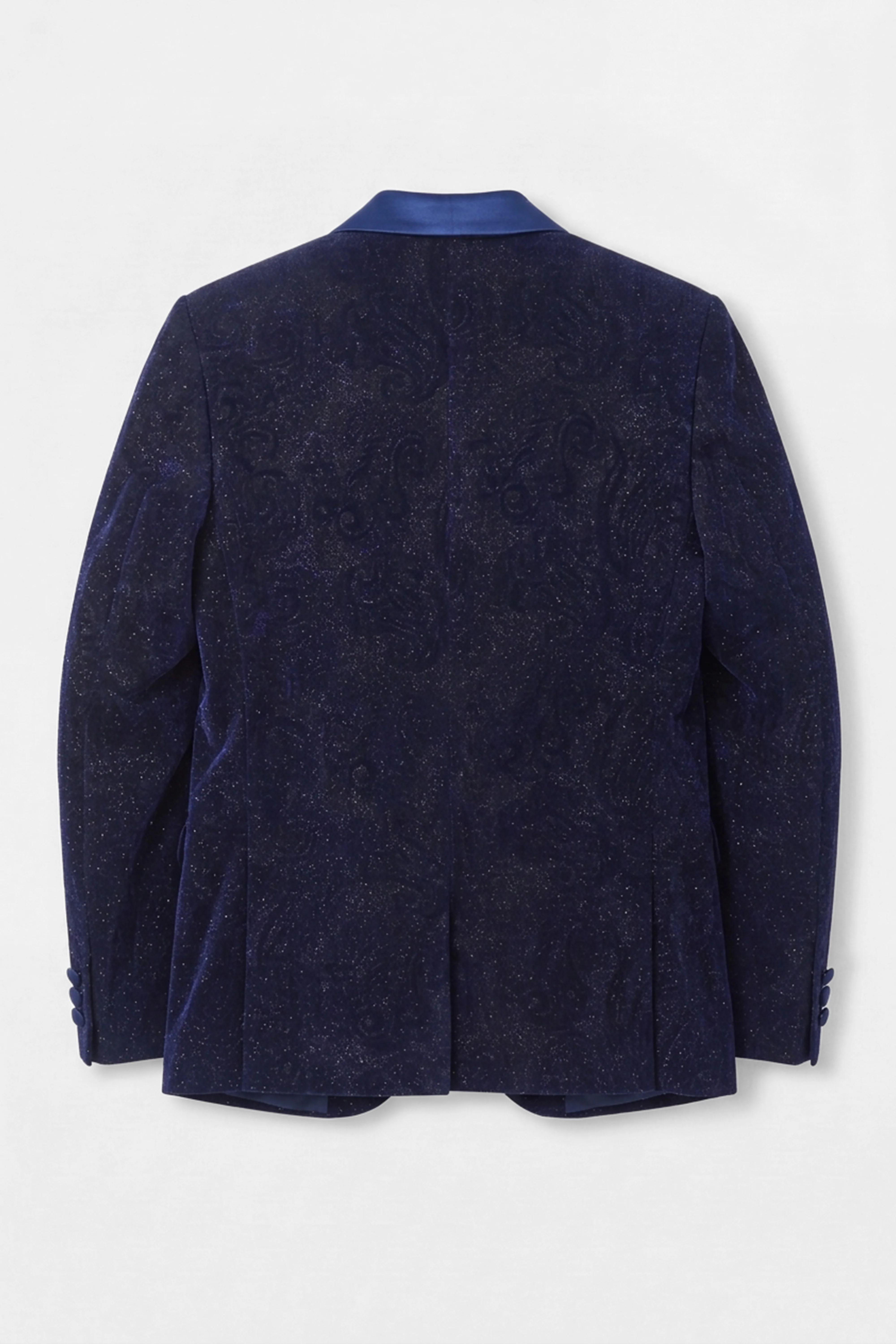 Boys Shimmer Slim Fit Navy Blue Tuxedo Suit - Navy Blue - Image 6