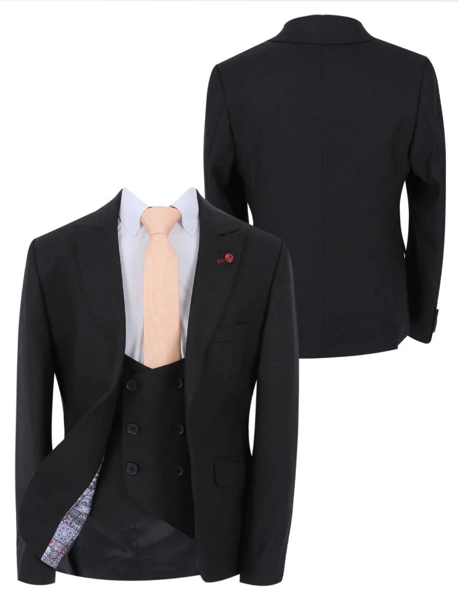 Boys Slim Fit Black Suit - Alvarez - Black - Image 2
