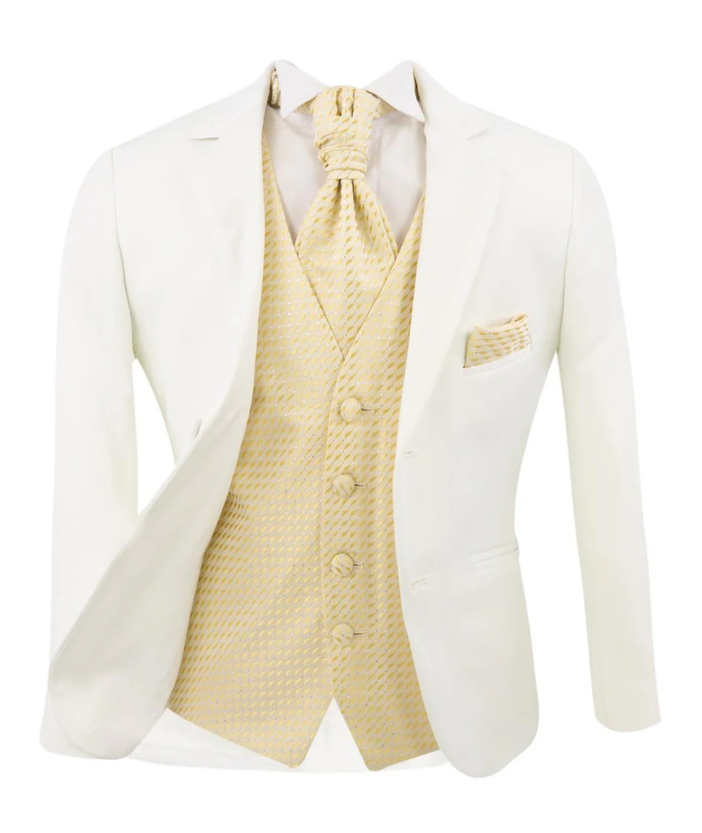 Boys White Suit with Gold Waistcoat and Cravate Set