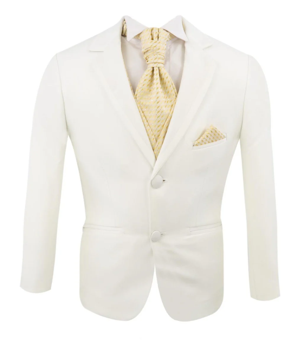 Boys White Suit with Gold Waistcoat and Cravate Set - Image 3