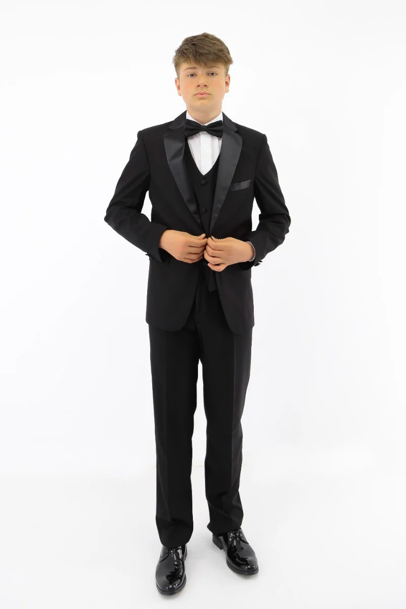 Boys Sheen Lapel Tuxedo Suit - Black - Image 2