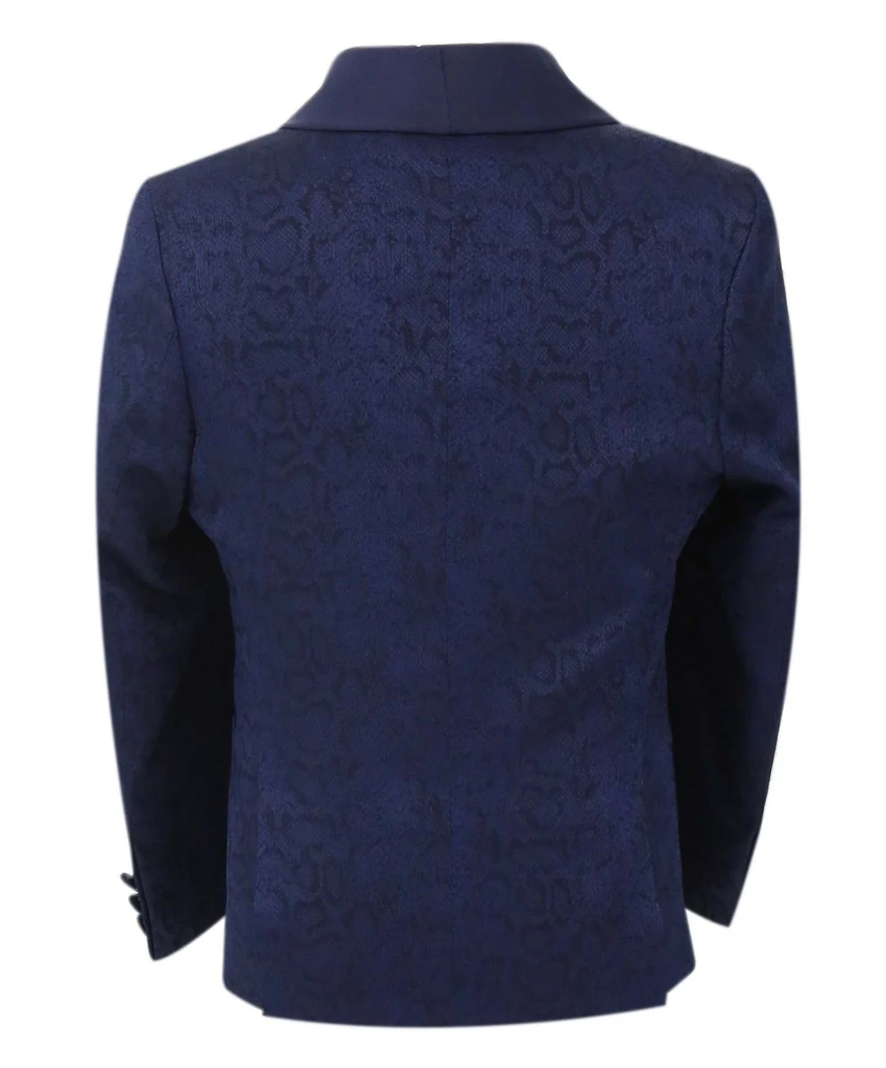 Boys Jacquard Patterned Tuxedo Suit - ASHLEY - Navy Blue - Image 3