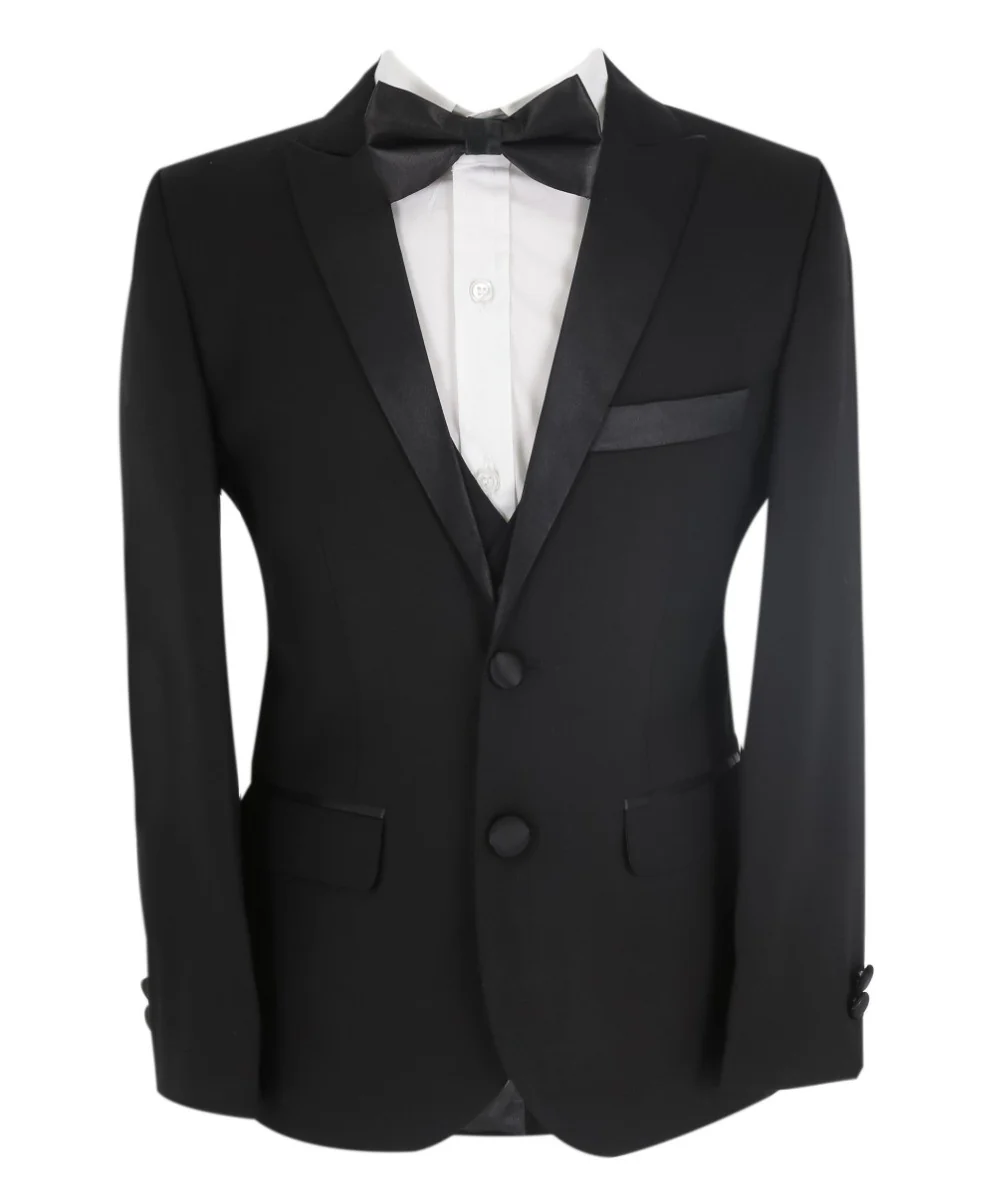 Boys Sheen Lapel Tuxedo Dinner Suit - Black - Image 9