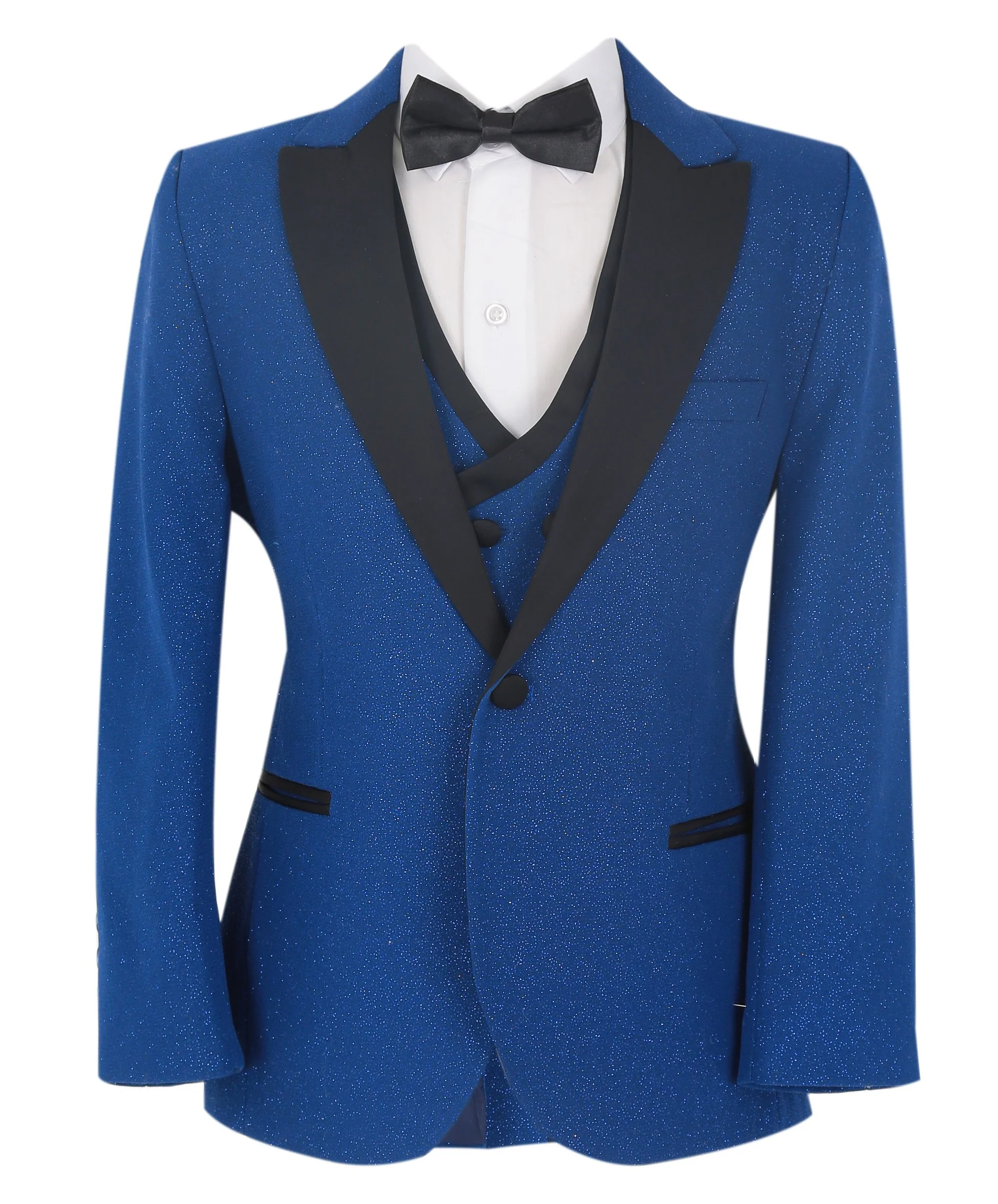 Boys Glittery Slim Fit Tuxedo Dinner Suit - Blue - Image 2