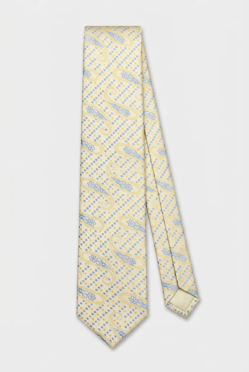 Boys Paisley Dotted Jacquard Slim Tie - Yellow & Blue - Image 2
