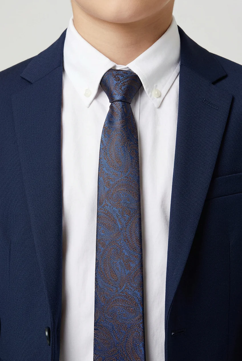 Boys Paisley Jacquard Slim Tie - Brown - Image 3