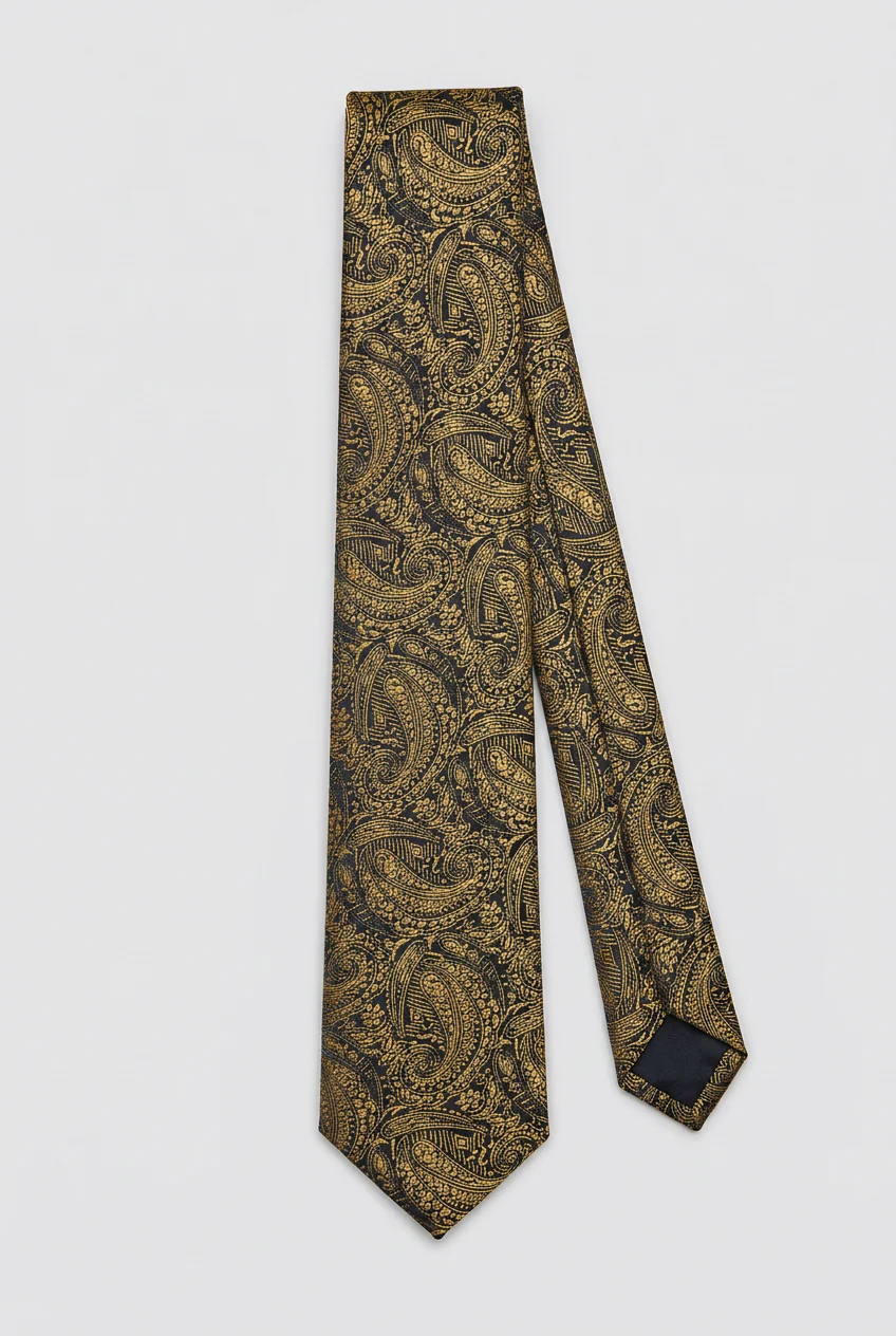 Boys Paisley Jacquard Slim Tie - Gold - Image 2