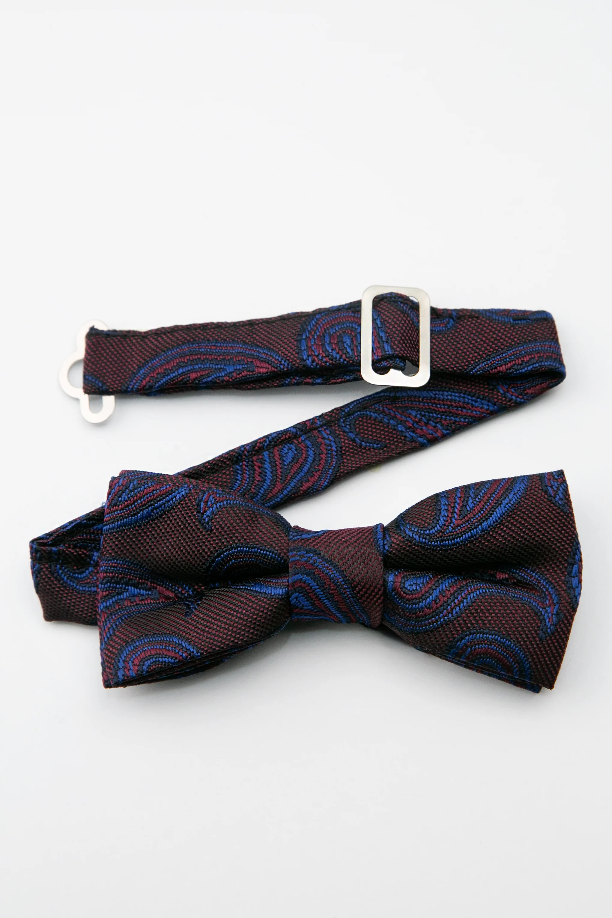 Boys’ Paisley Pre-Tied Dickie Bow Tie - Burgundy and Navy - Image 2