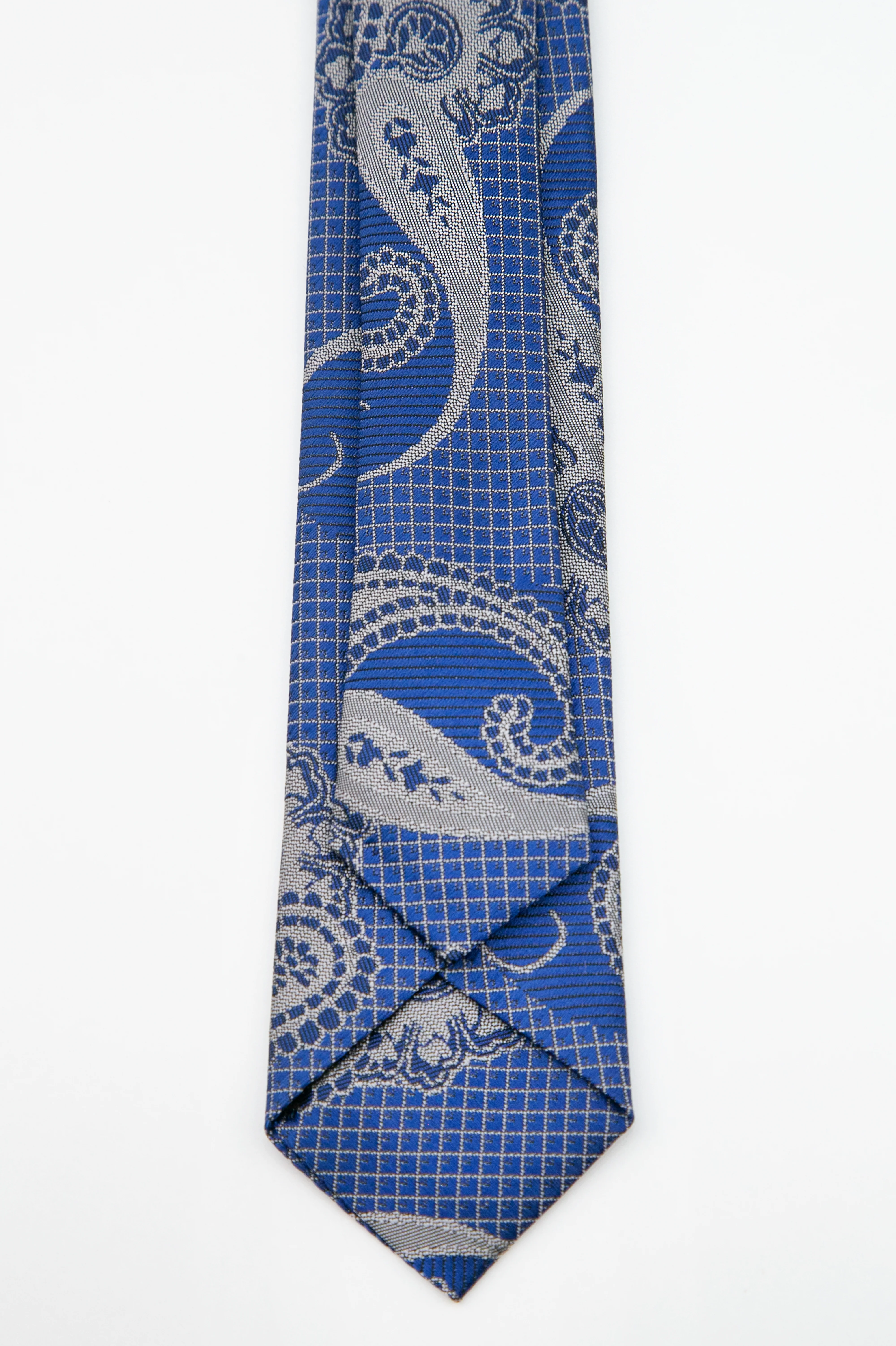 Boys’ Paisley Slim Tie & Pocket Square Set - Blue and Silver - Image 4