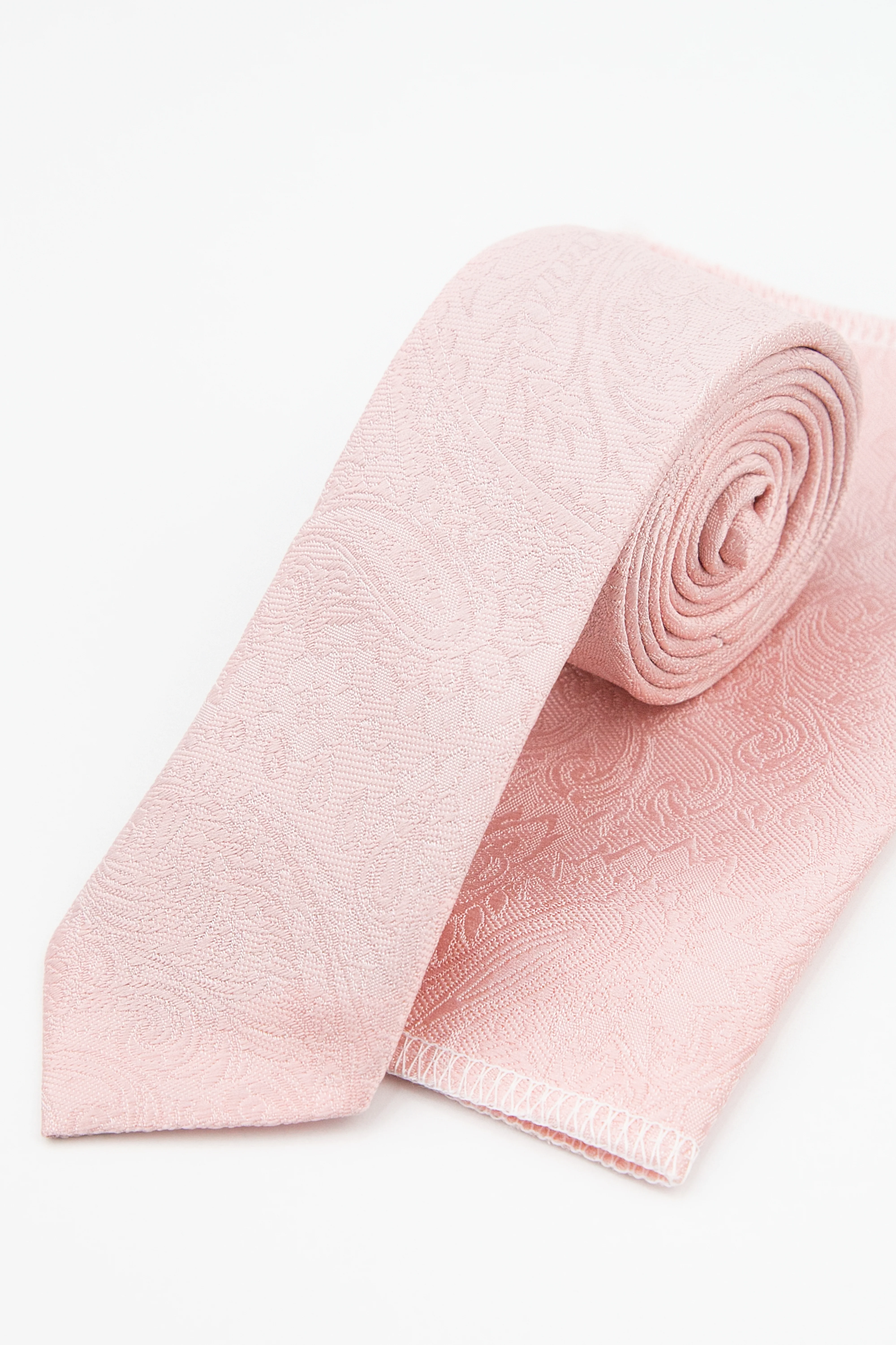 Boys’ Pastel Paisley Slim Tie & Pocket Square Set - Blush Pink
