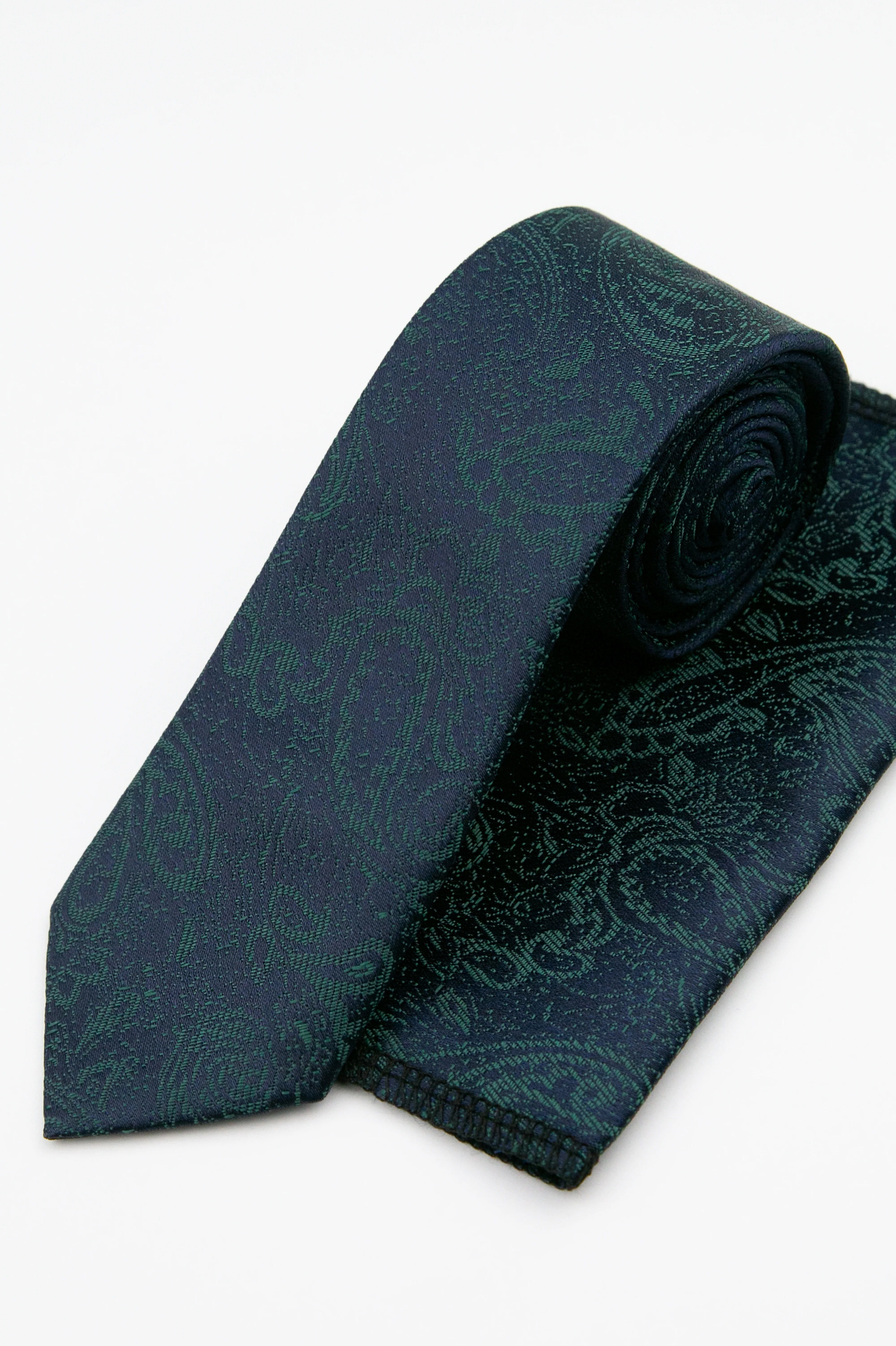 Boys’ Paisley Slim Tie & Pocket Square Set - Emerald Green
