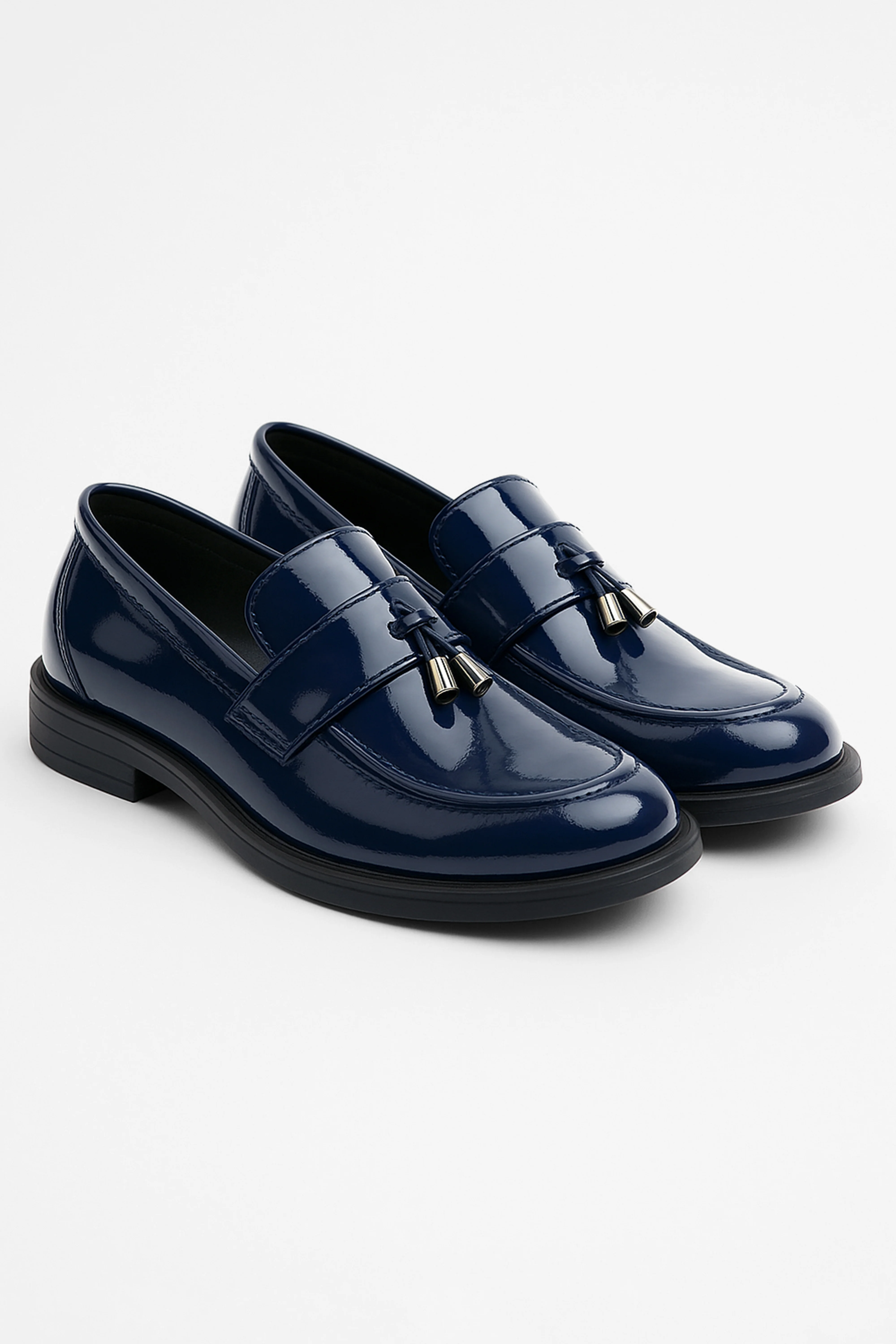 Boys’ Patent Slip On Tassel Loafer Shoes - Montana - Navy Blue - Image 3