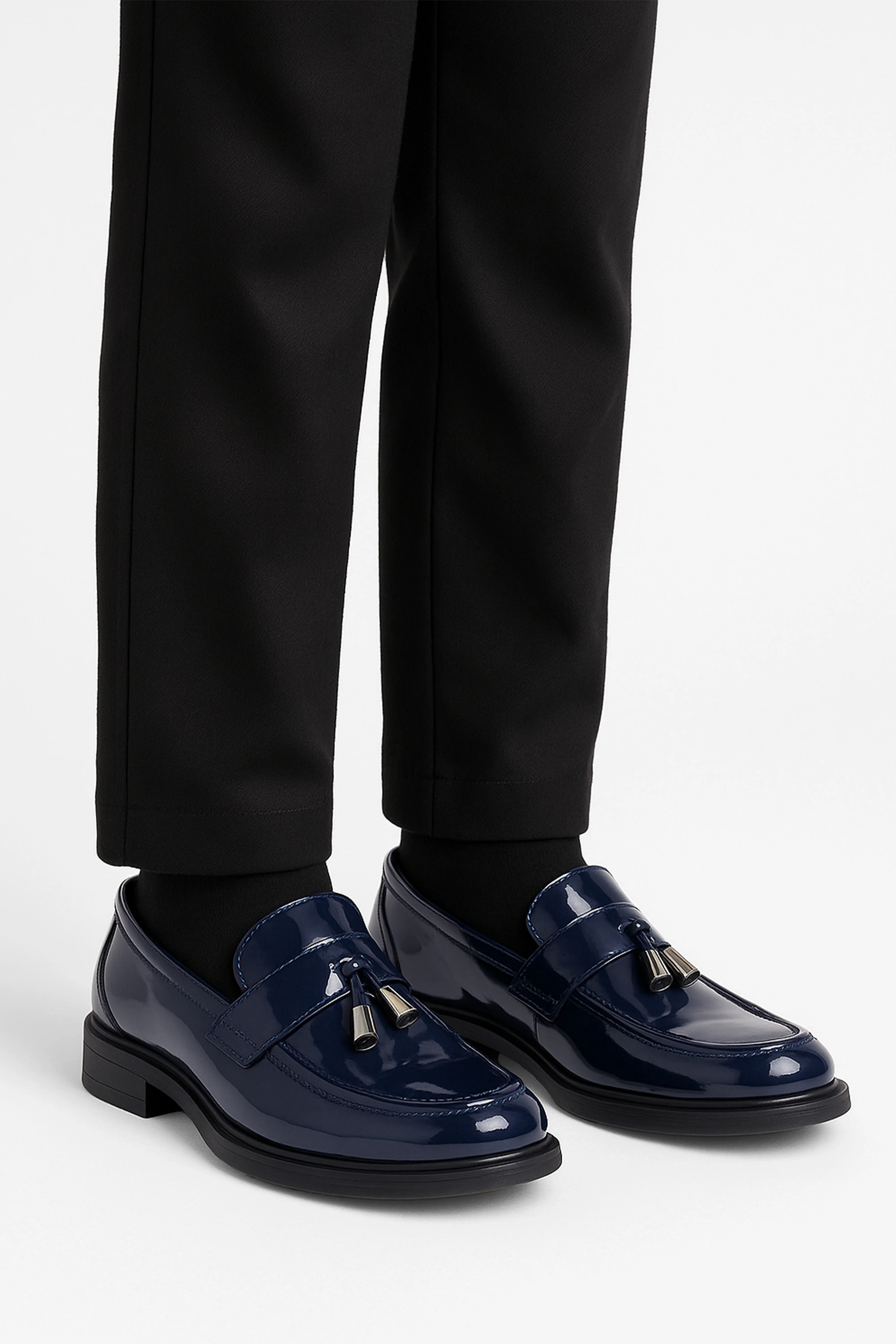 Boys’ Patent Slip On Tassel Loafer Shoes - Montana - Navy Blue - Image 4