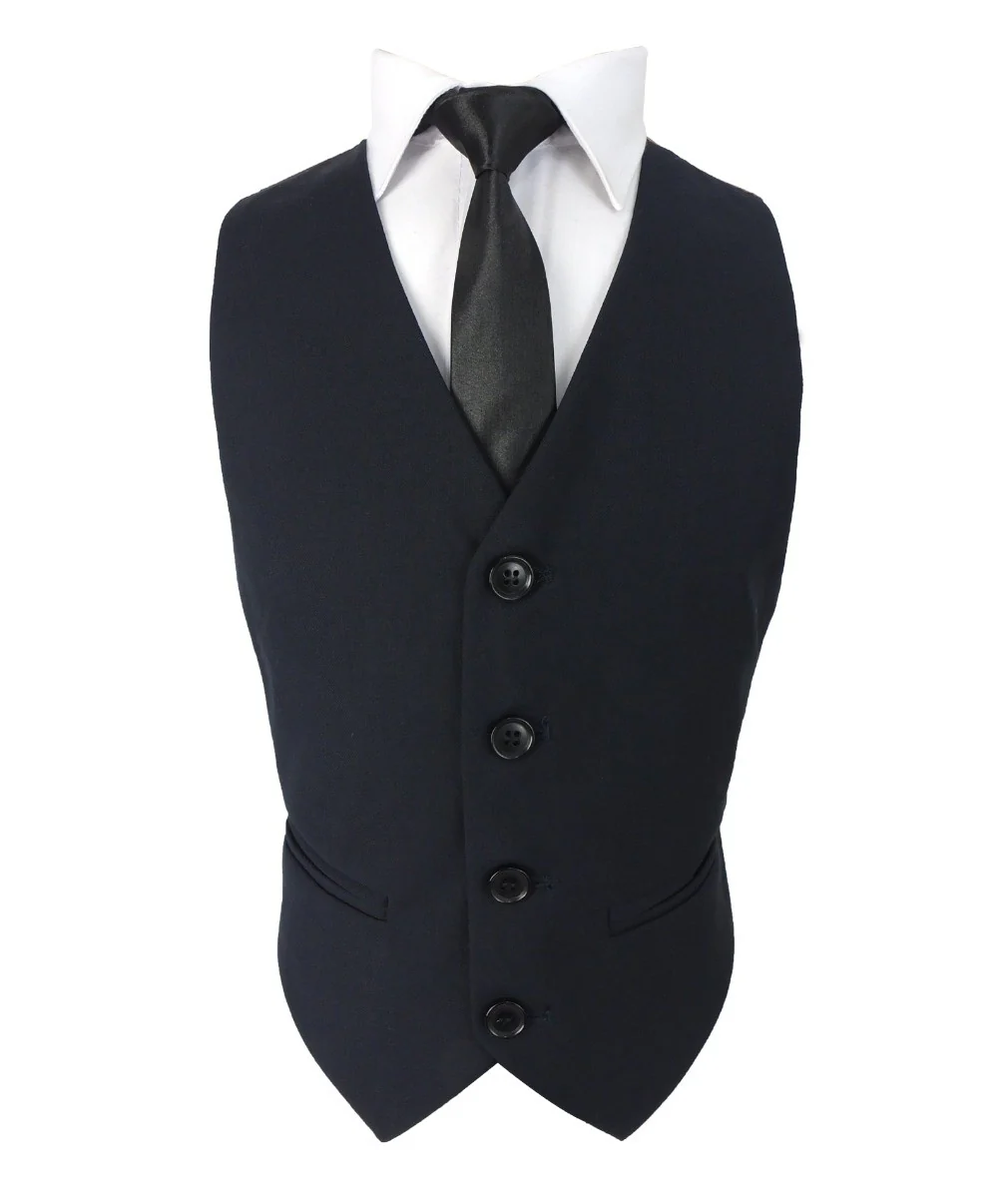 Boys Slim Fit Woven Effect Plaid Check Suit - Navy Blue - Image 5