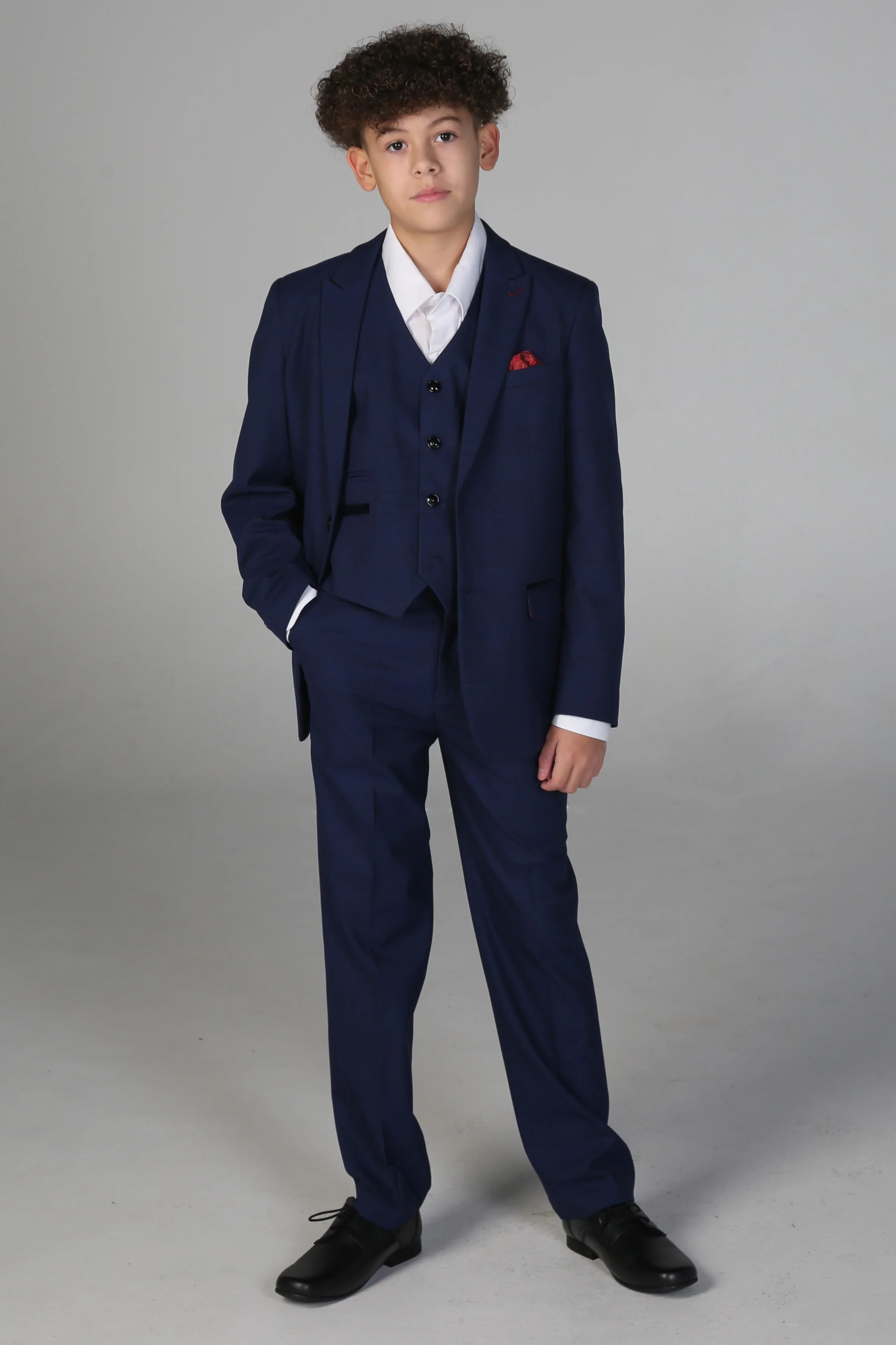 Boys Tailored Fit Tweed Check Suit - MARK - Blue - Image 2