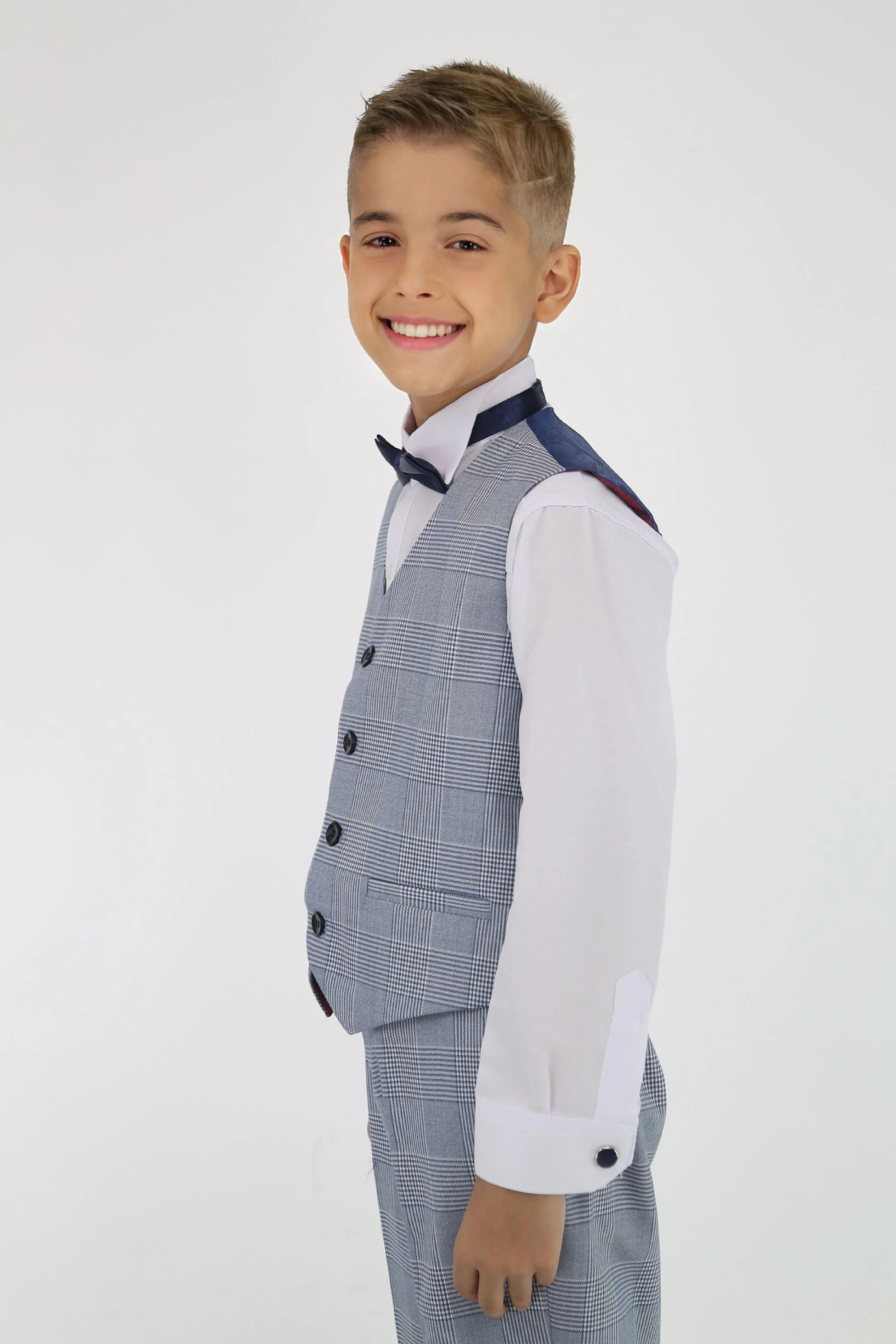 Boys Tailored Fit Tweed Check Suit - MARK - Sky Blue - Image 7