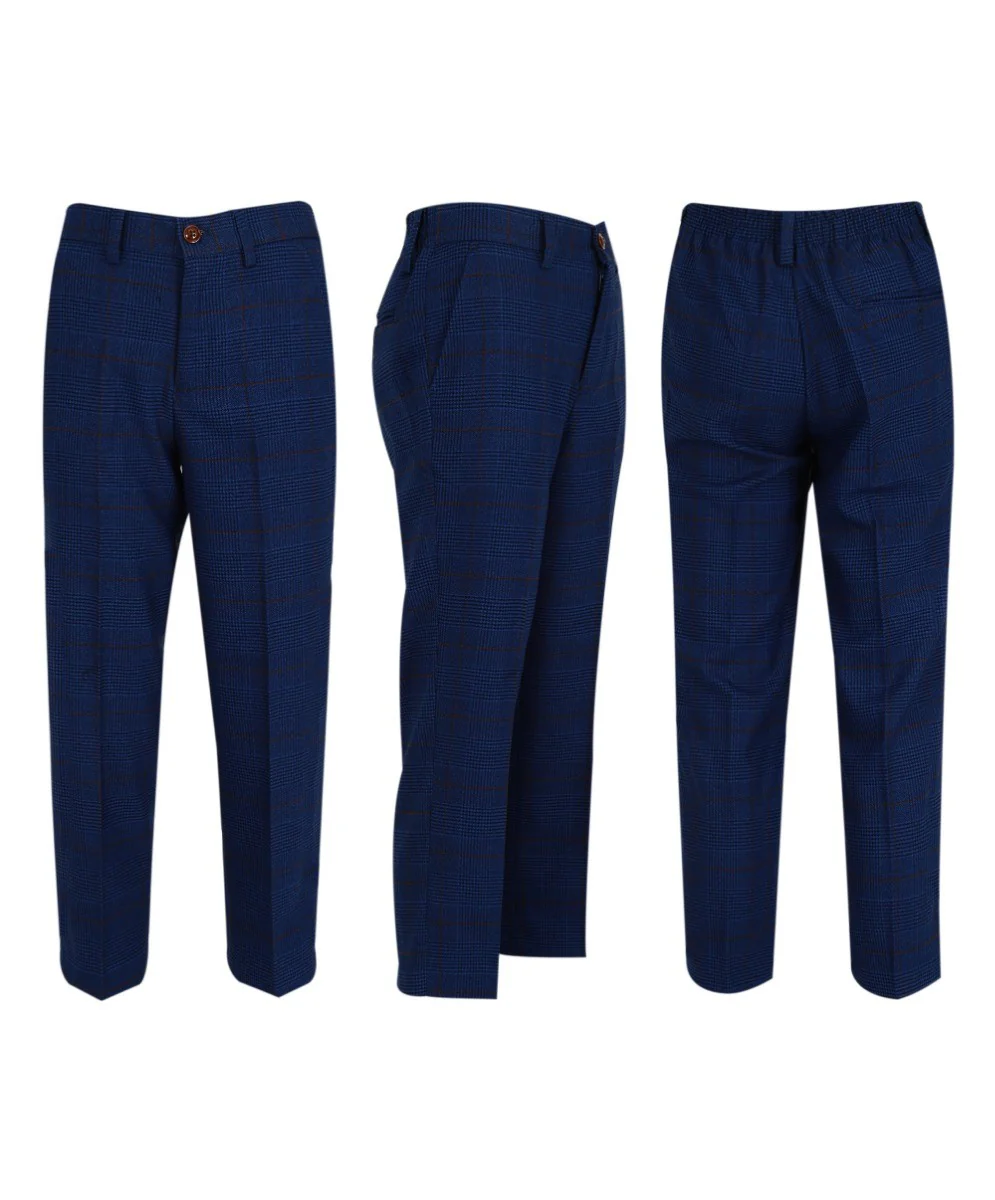 Boys Tweed Check Tailored Fit Navy Suit - ALEX - Royal Blue - Image 7