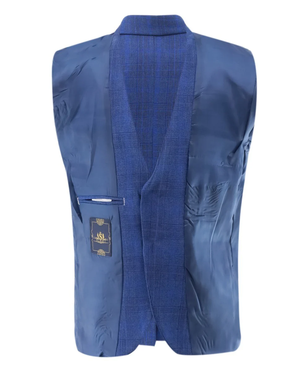 Boys Plaid Check Tailored Fit Blue Suit - LIONEL - Mid Blue - Image 9