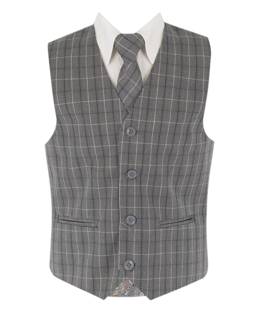 Boys Tweed Check Tailored Fit Suit - Grey - Image 8