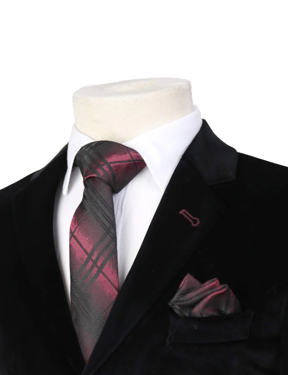Boys Plaid Checkered Tie Black and Red - Image 2